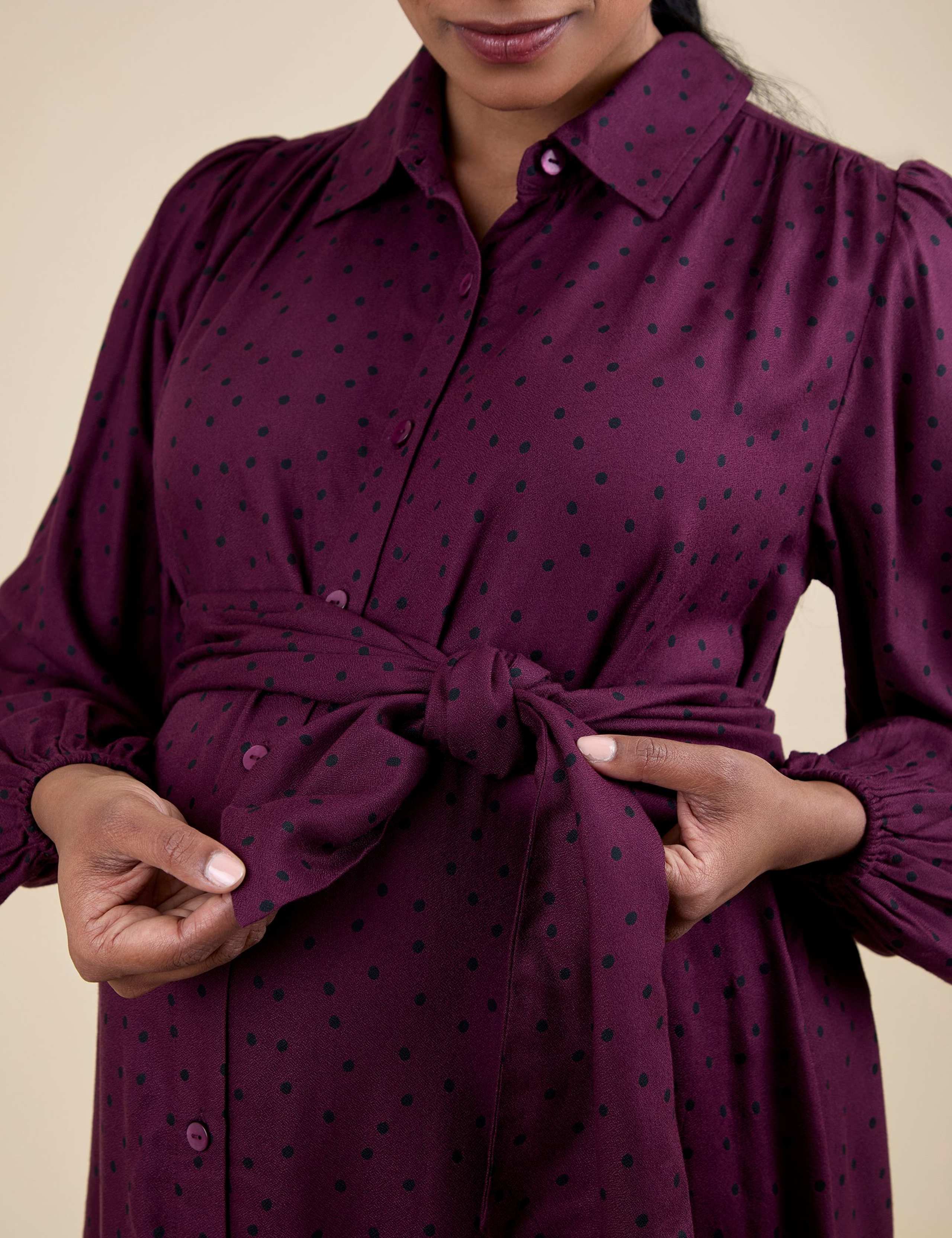 Maternity Polka Dot Collared Midi Shirt Dress 3 of 5