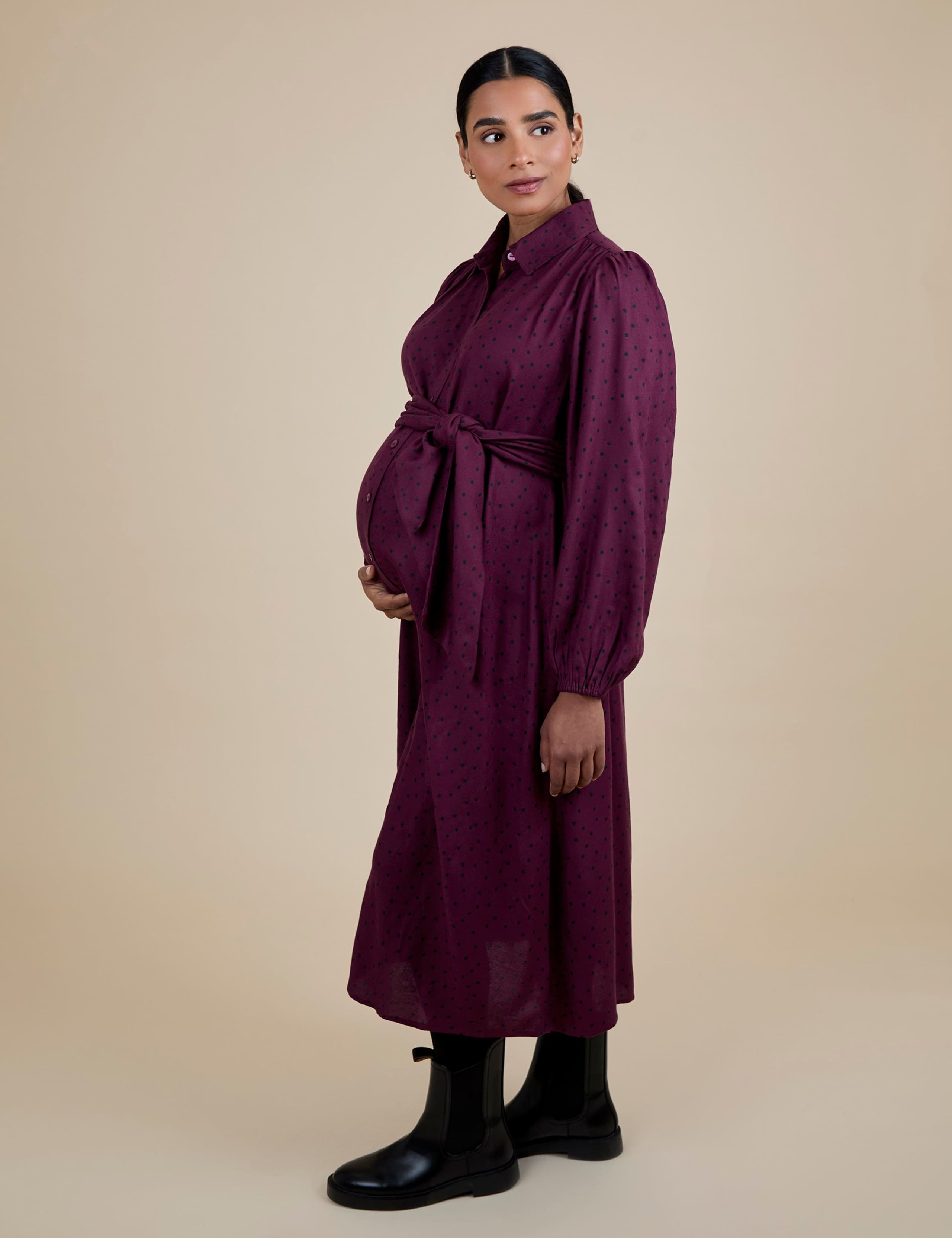 Maternity Polka Dot Collared Midi Shirt Dress 4 of 5