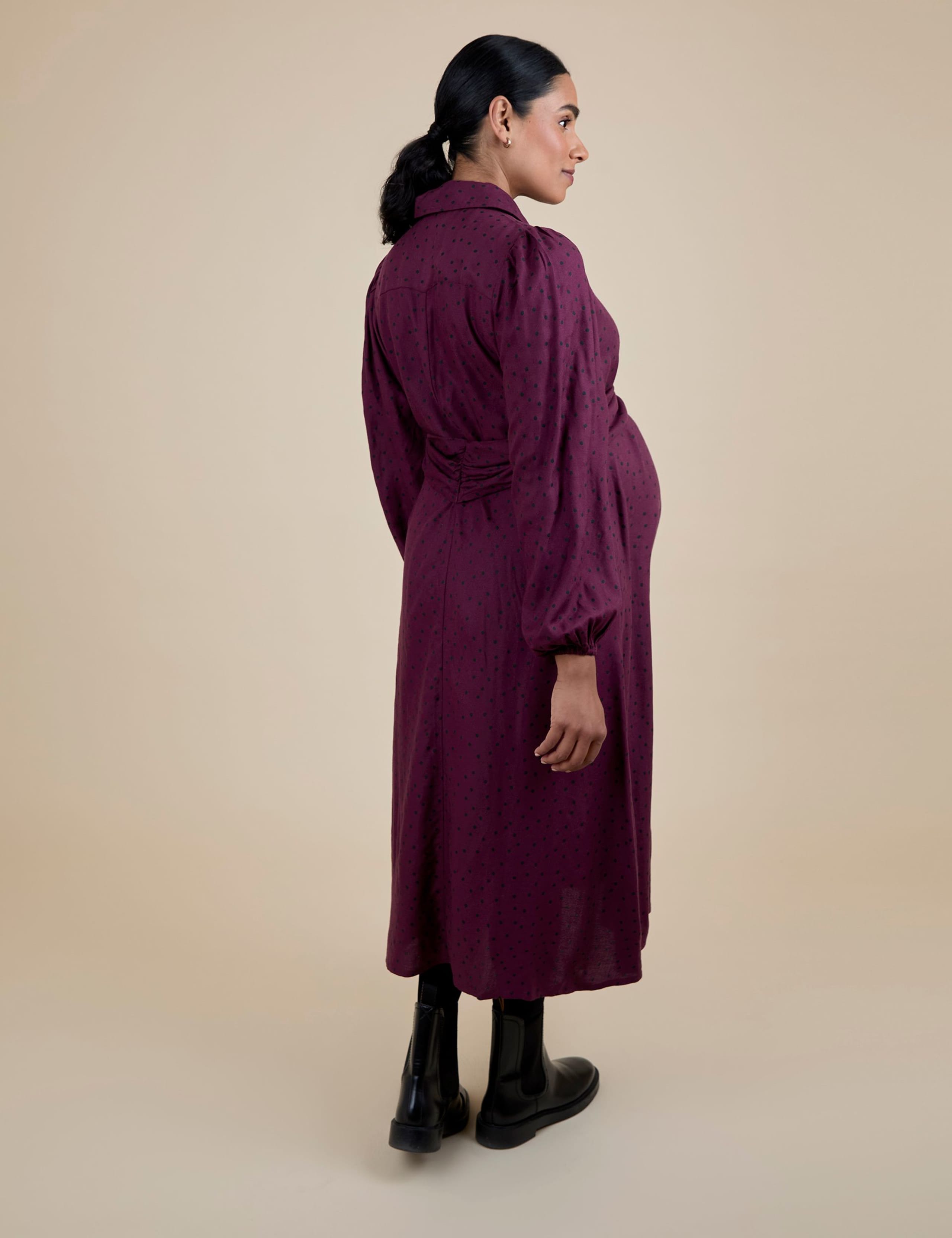 Maternity Polka Dot Collared Midi Shirt Dress 5 of 5