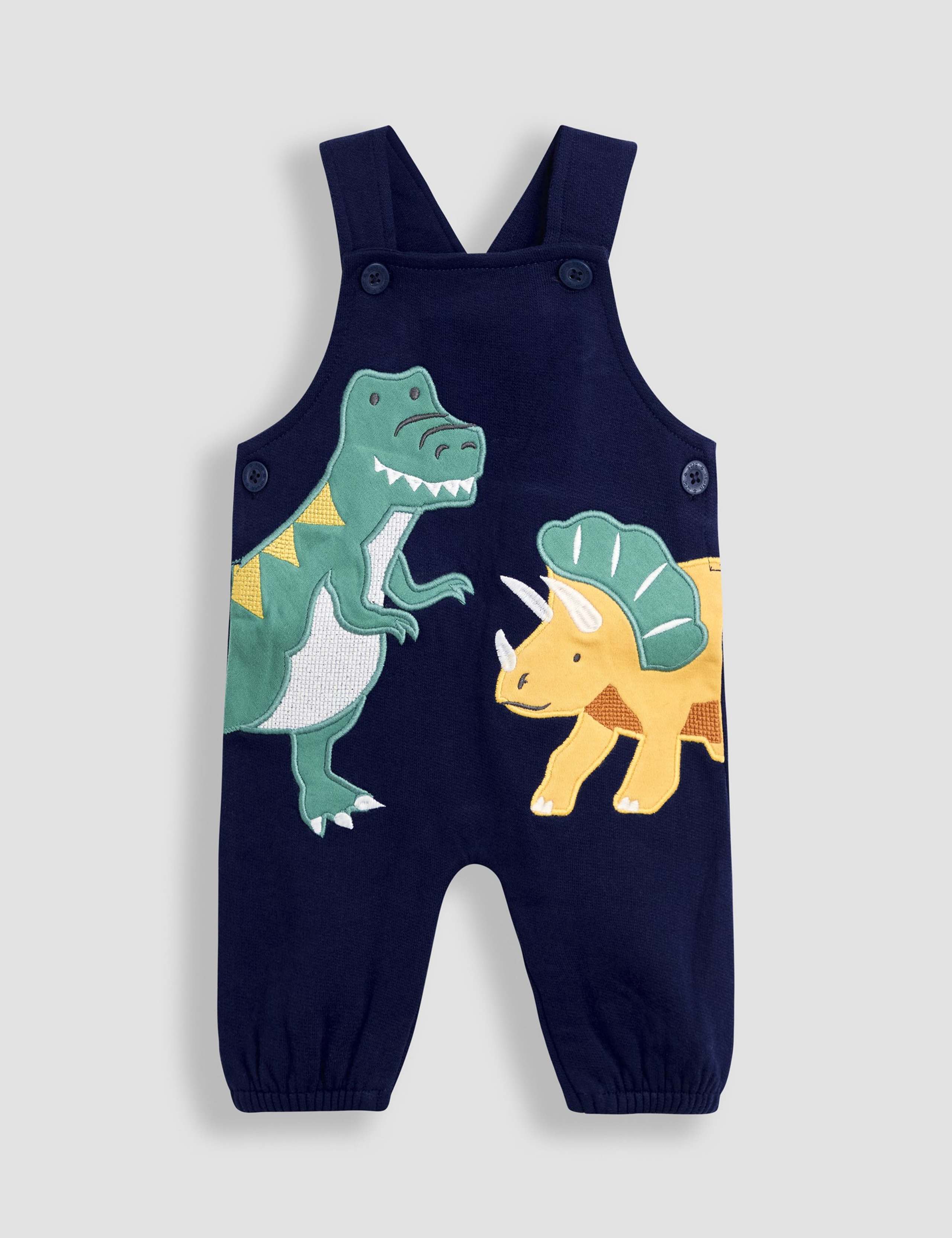Pure Cotton 2pc Dinosaur Dungarees & Top Outfit (0-3 Yrs) 6 of 8