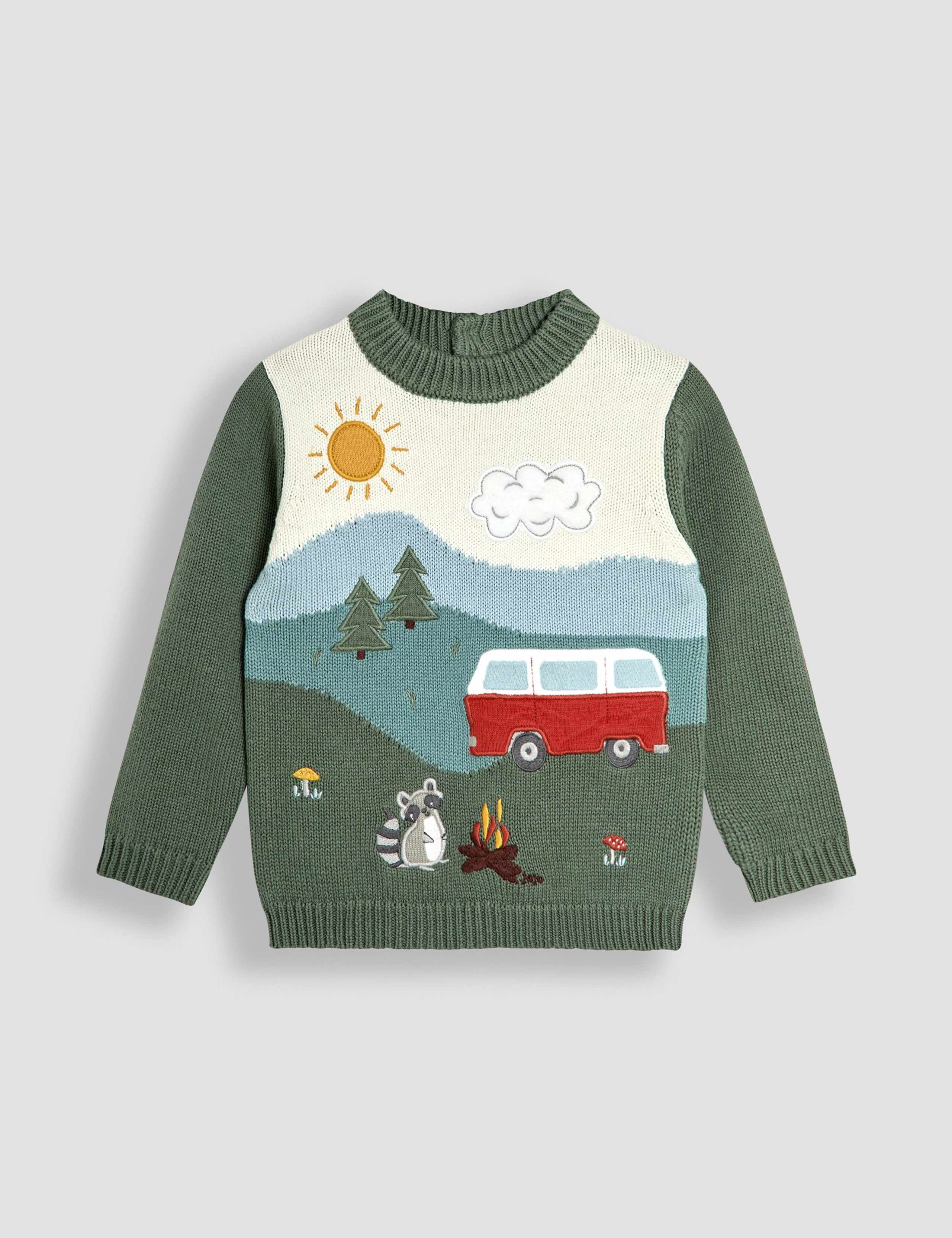 Pure Cotton Woodland Scene Jumper (6 Mths-7 Yrs) 1 of 3