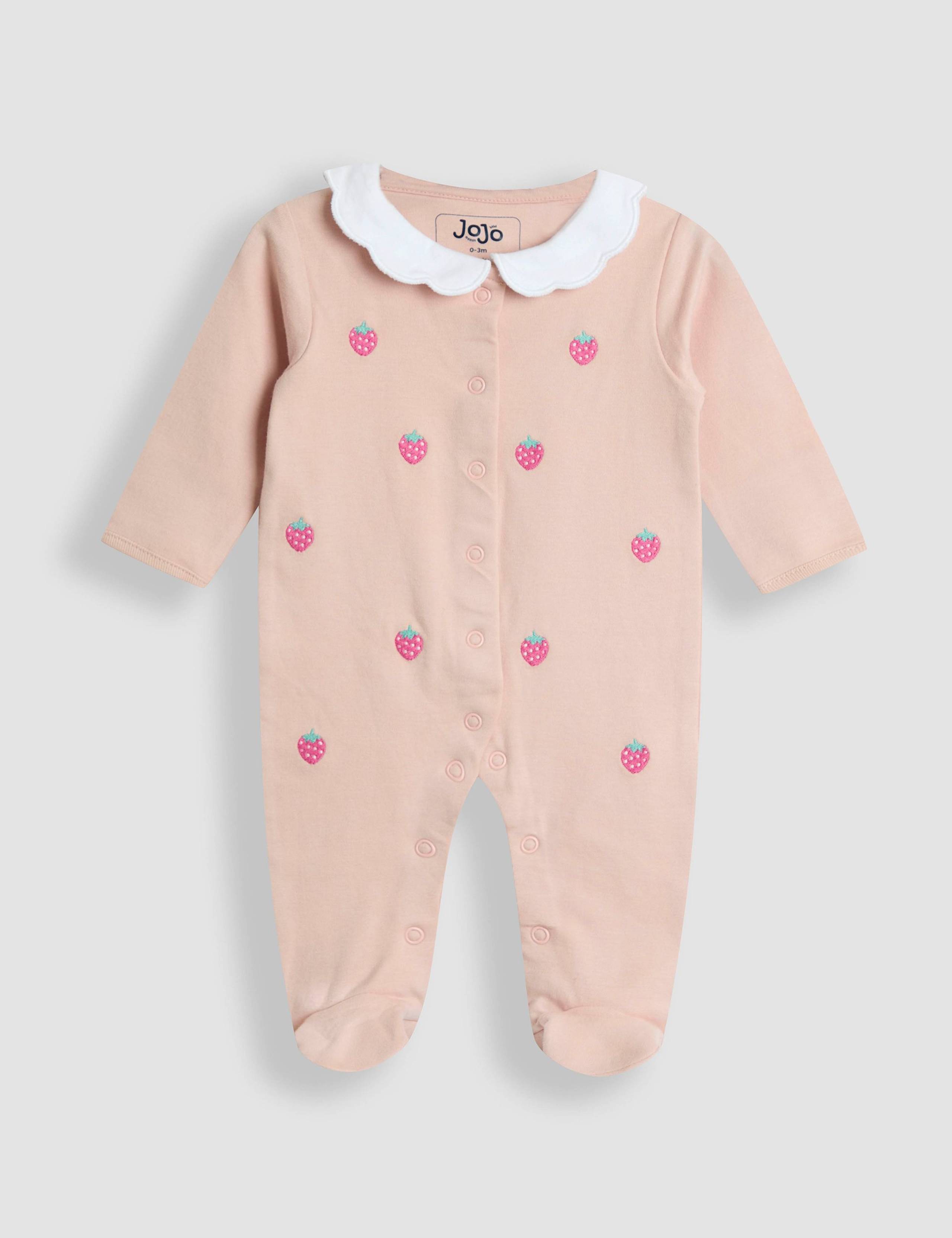 Pure Cotton Strawberry Collared Sleepsuit (0-12 Mths) 1 of 3