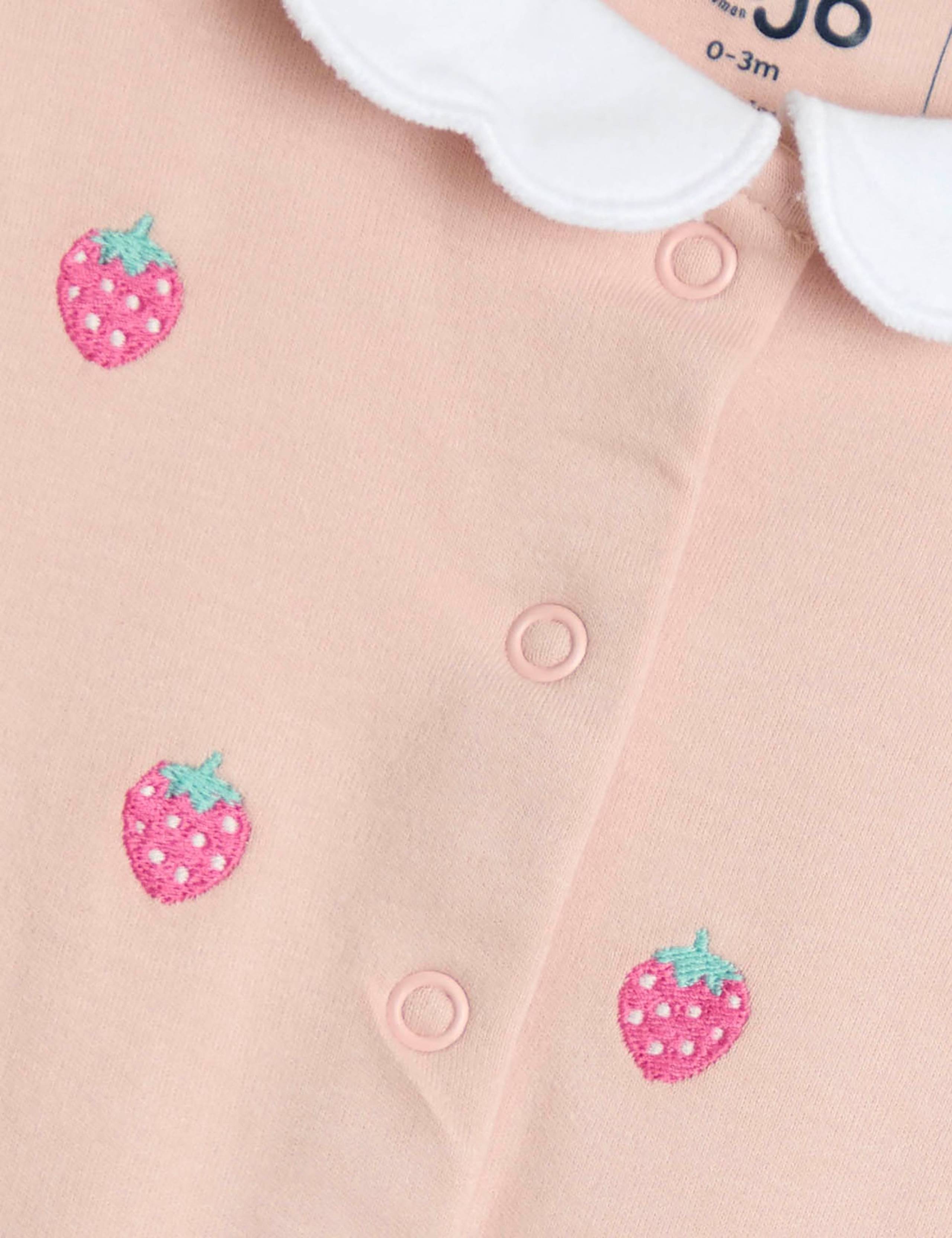 Pure Cotton Strawberry Collared Sleepsuit (0-12 Mths) 2 of 3