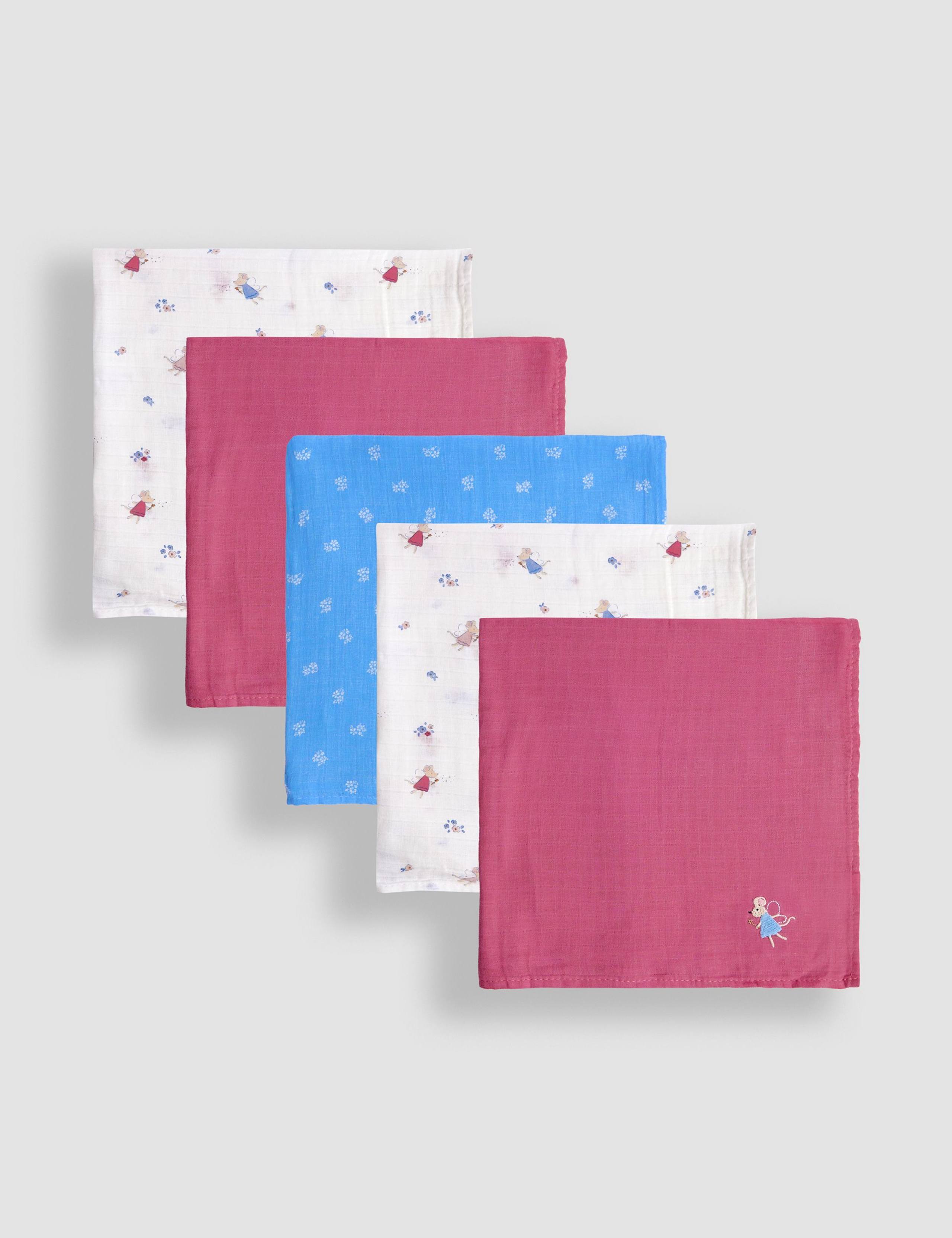 5pk Pure Cotton Embroidered Mouse Muslins 1 of 6