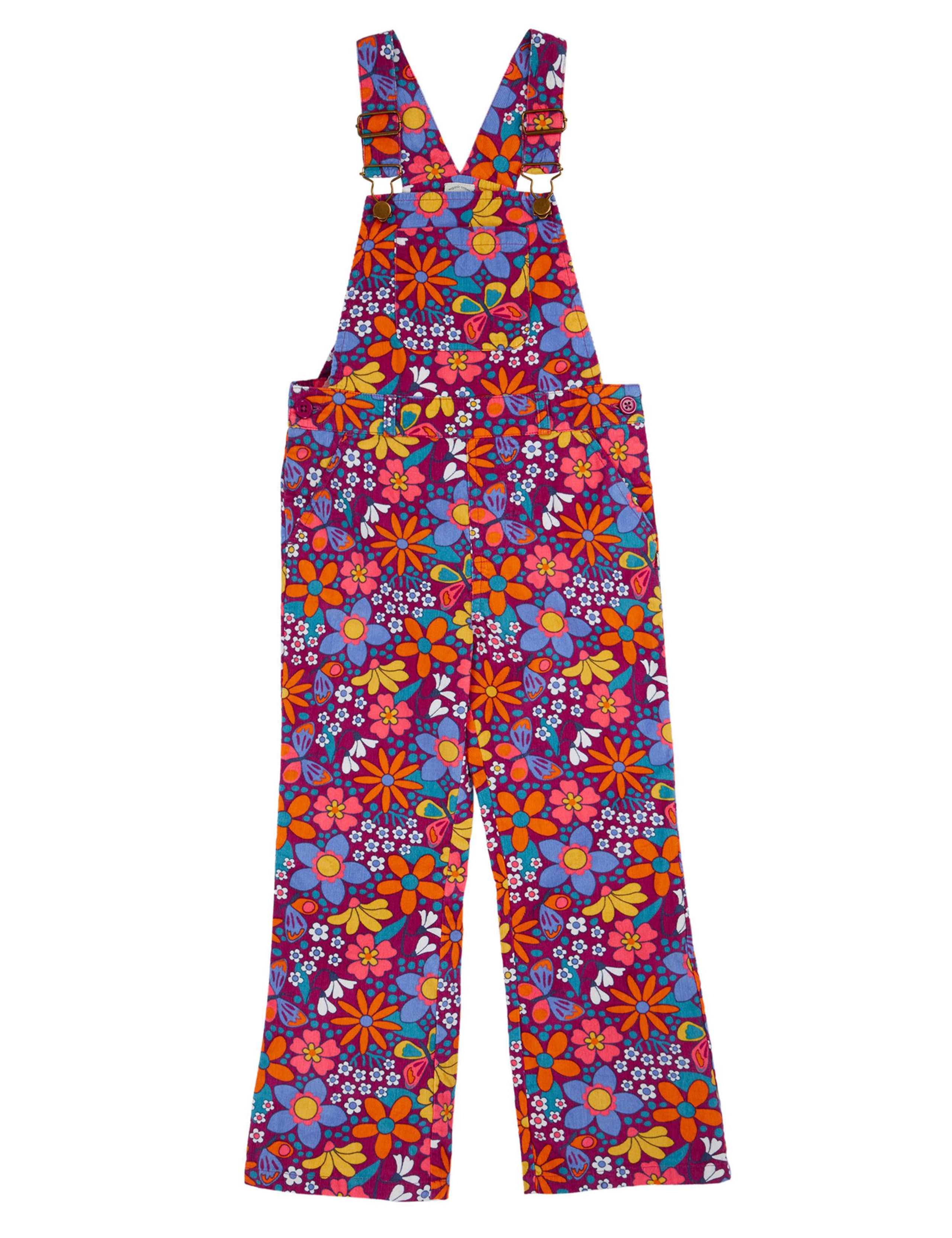 Pure Cotton Cord Floral Flared Dungarees (2-12 Yrs) 1 of 5