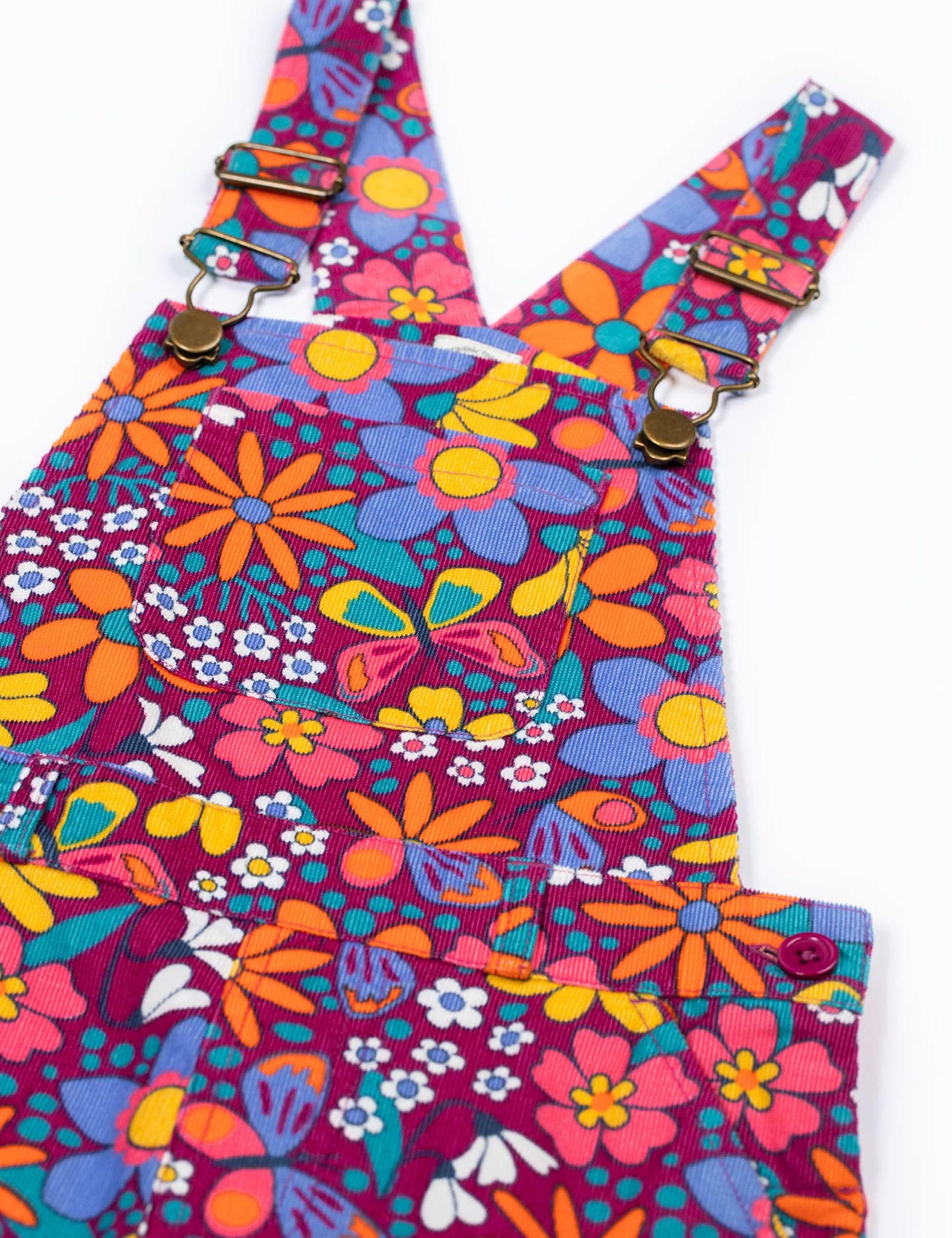 Pure Cotton Cord Floral Flared Dungarees (2-12 Yrs) 2 of 5