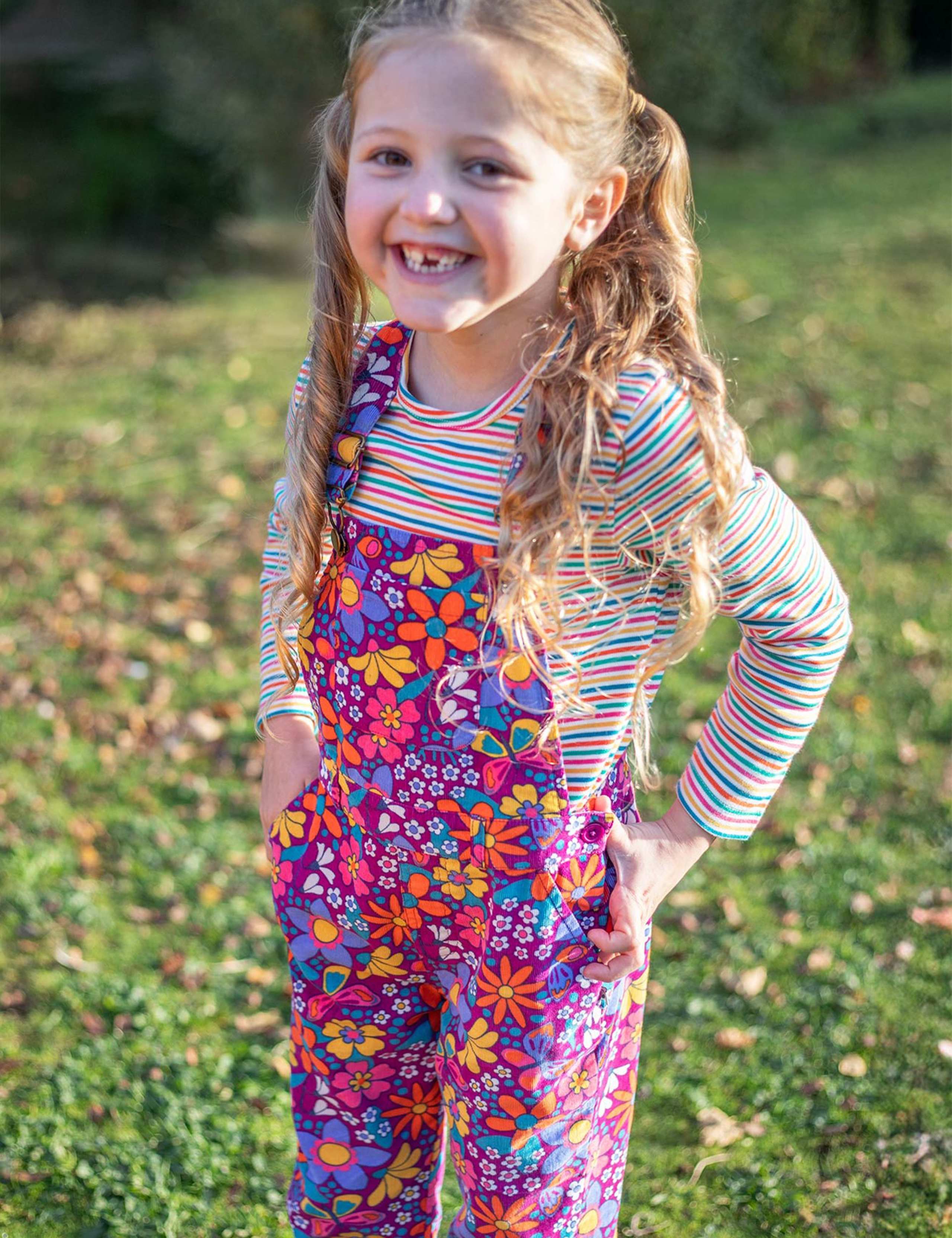 Pure Cotton Cord Floral Flared Dungarees (2-12 Yrs) 3 of 5