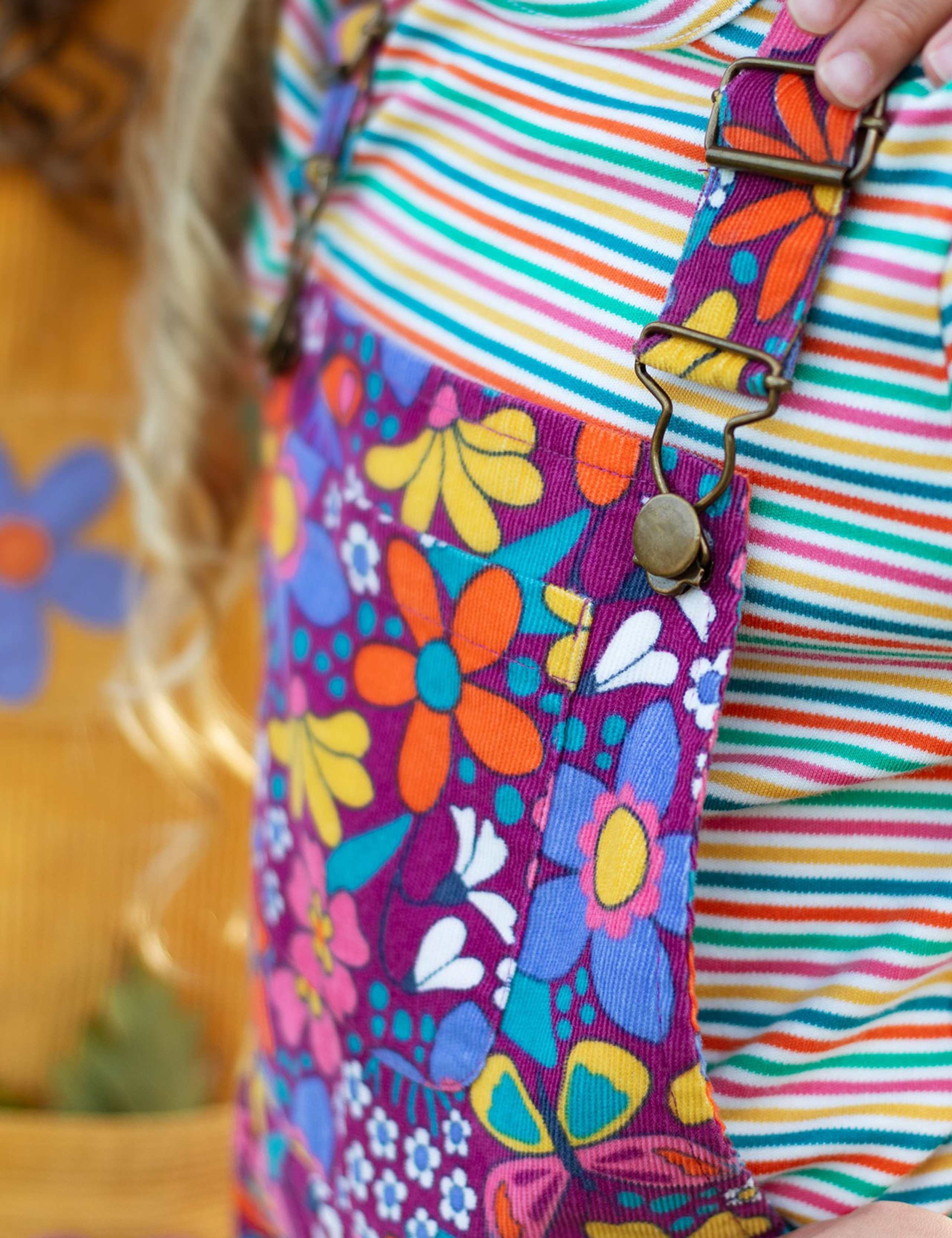 Pure Cotton Cord Floral Flared Dungarees (2-12 Yrs) 5 of 5