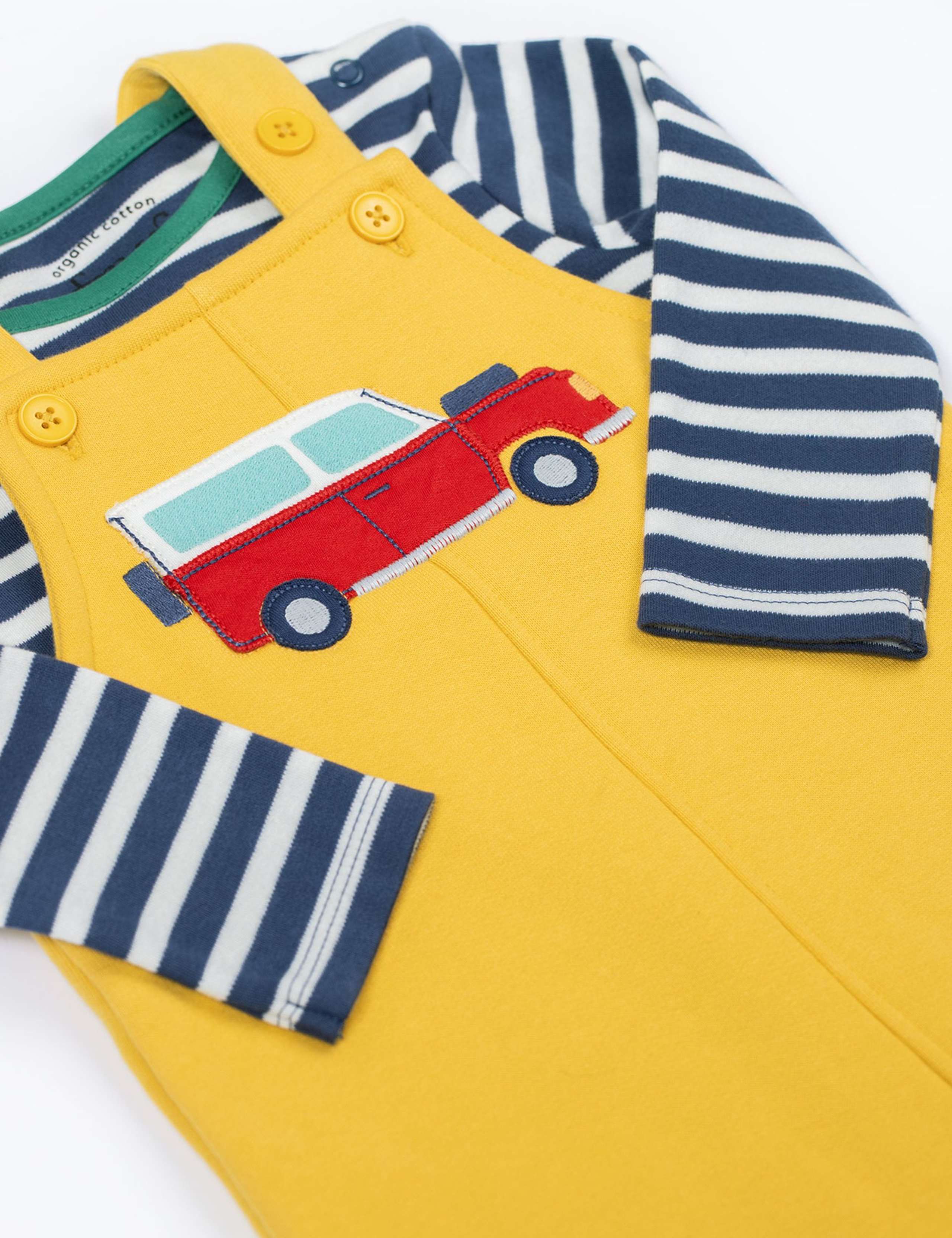 2pc Pure Cotton Car Dungarees Outfit (0-4 Yrs) 2 of 3