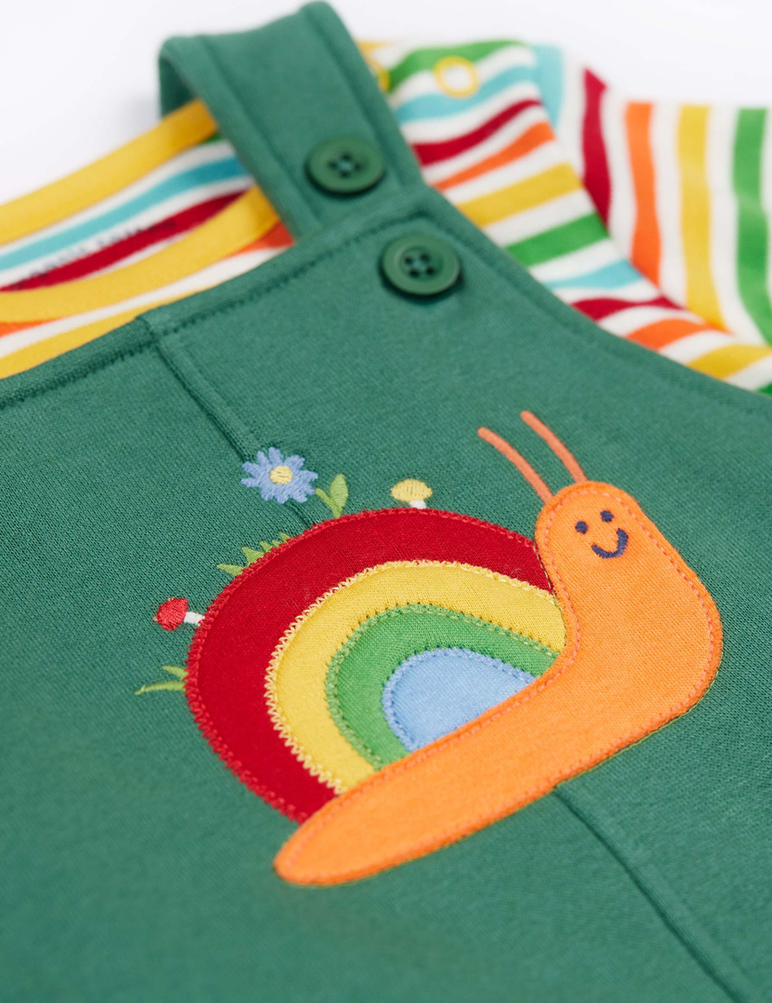 2pc Snail & Striped Dungaree Outfit (0-4 Yrs) 2 of 3