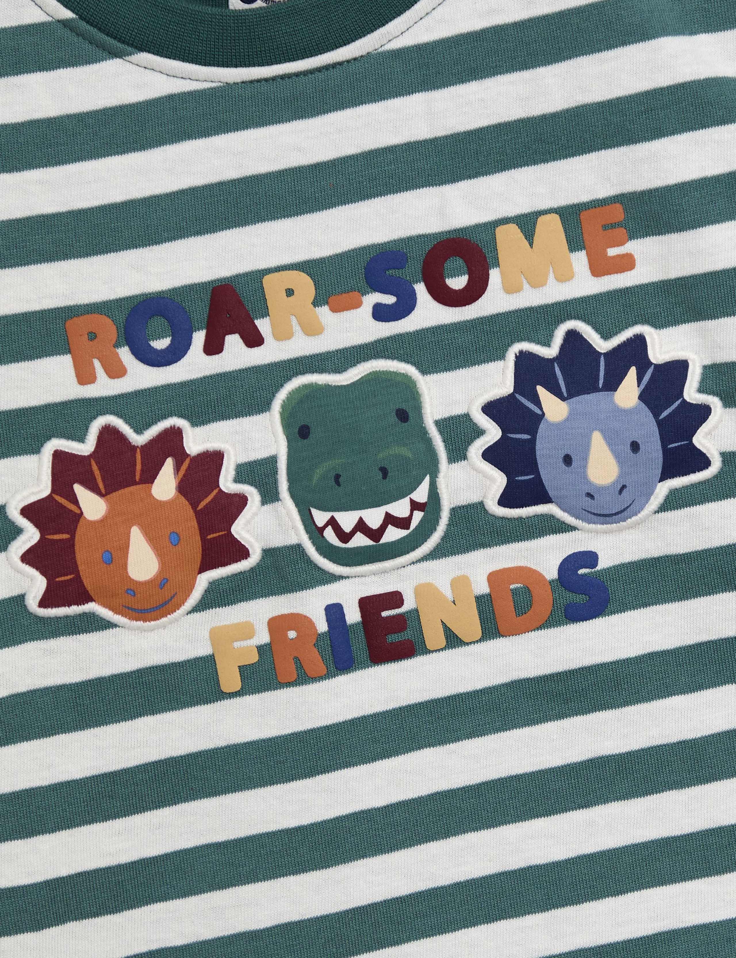 Pure Cotton Striped Dinosaur Applique Top (0-7 Yrs) 3 of 3