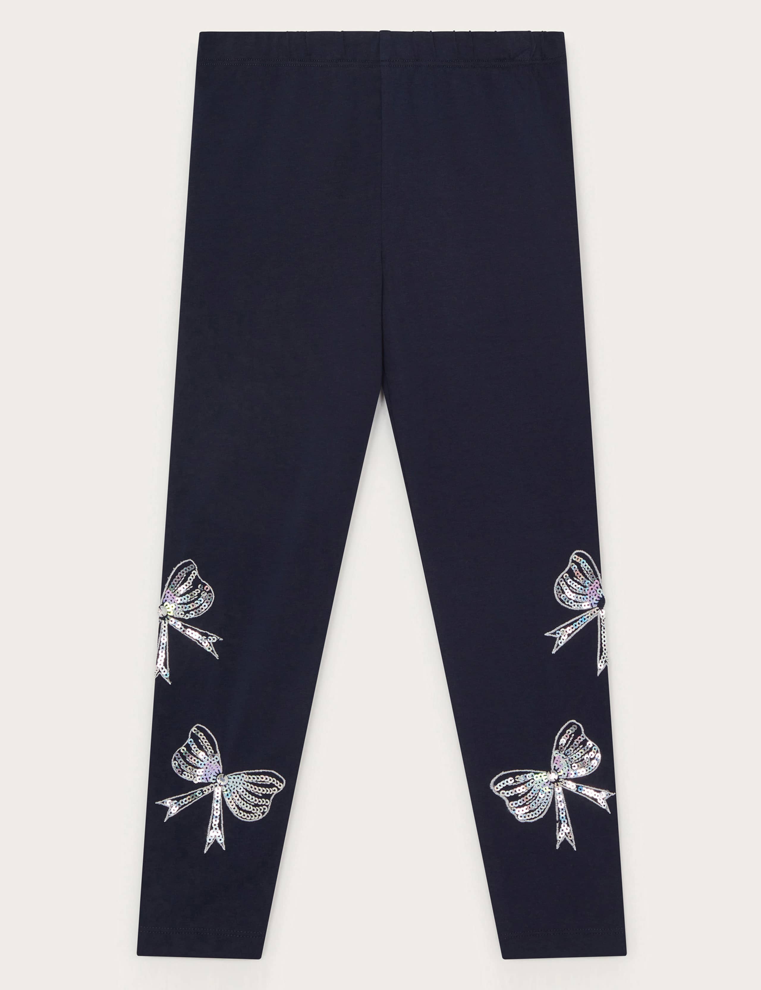 Cotton Rich Sequin Bow Leggings (3-13 Yrs) 1 of 3