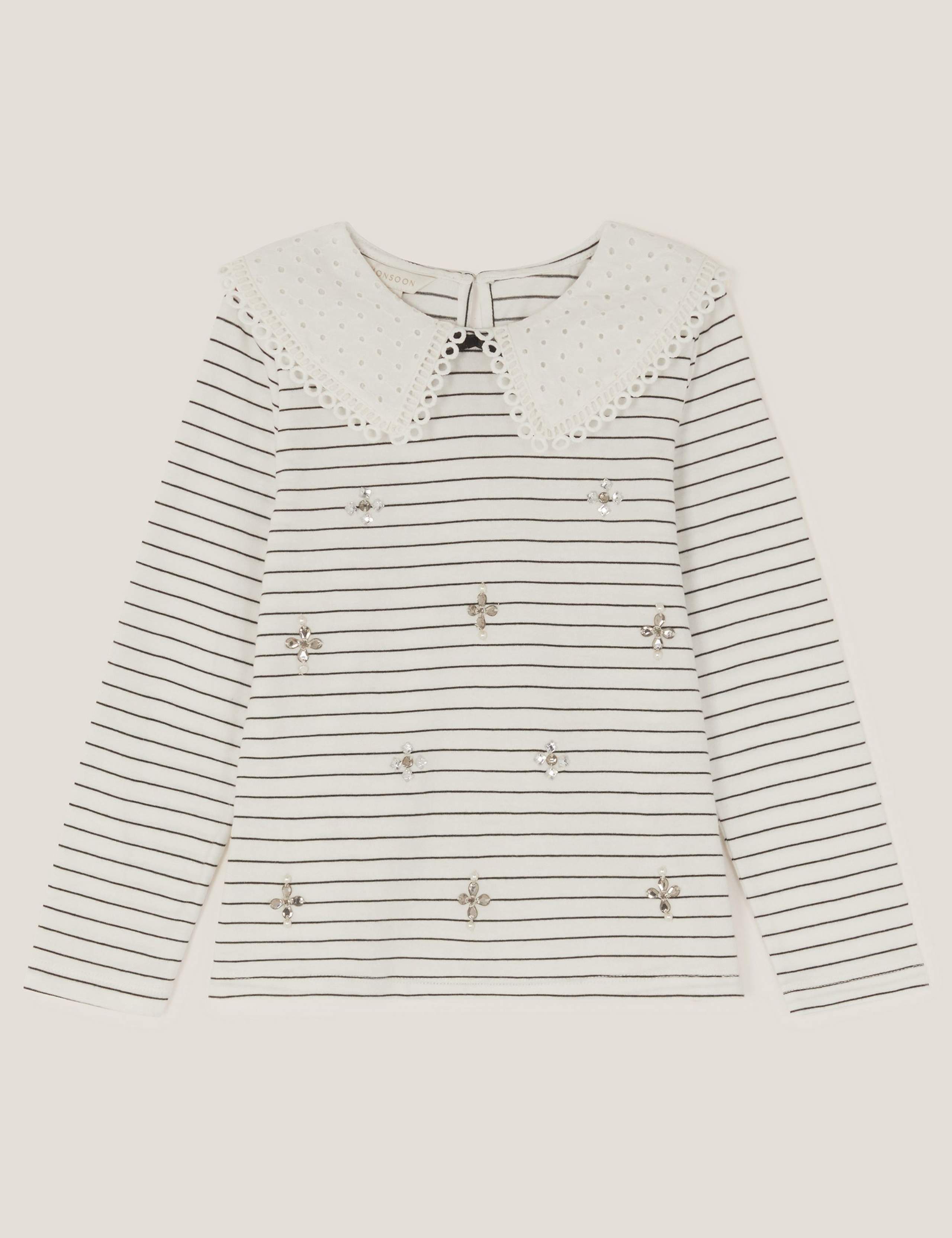 Pure Cotton Embellished Broderie Collar Top (3-13 Yrs) 2 of 4