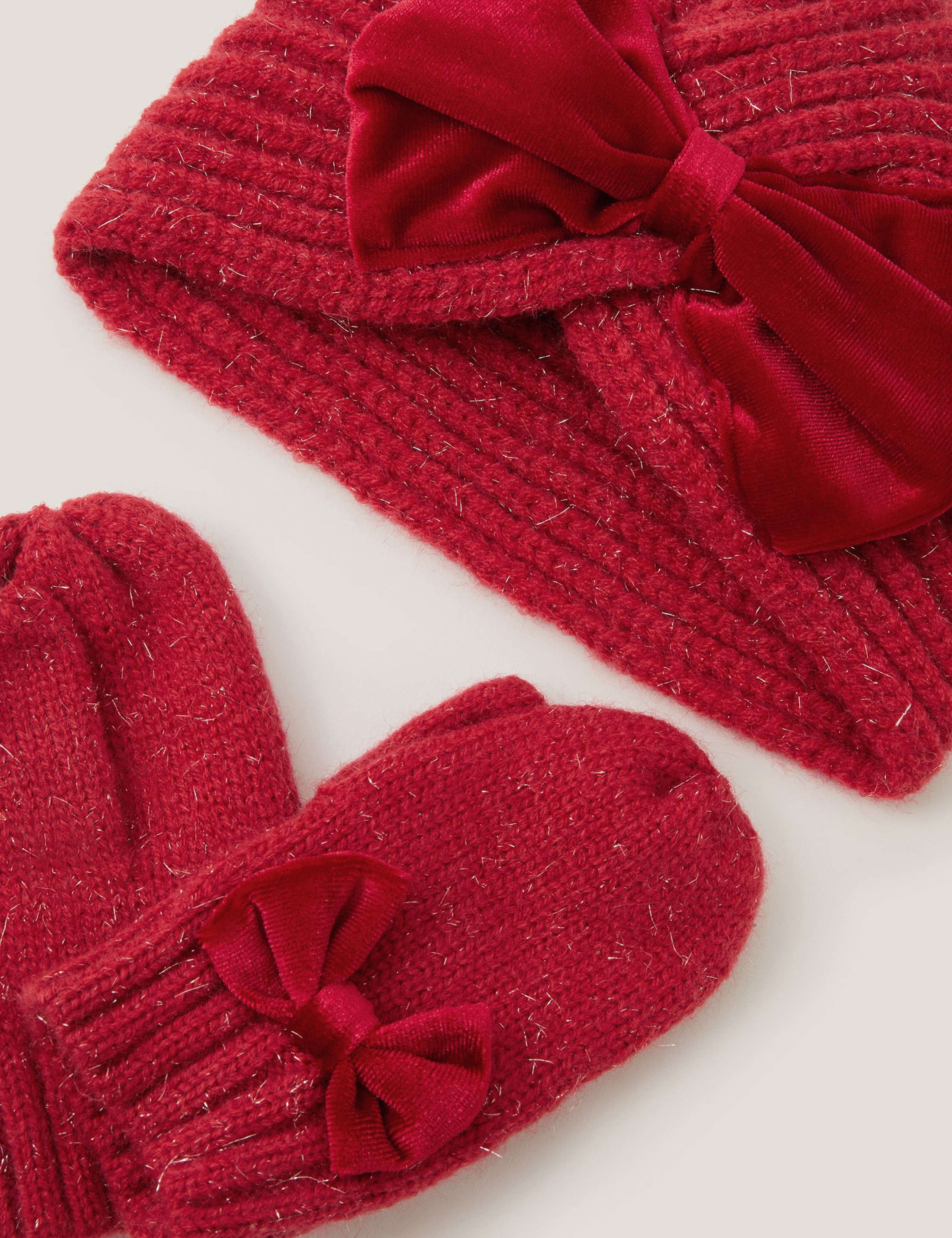 Bow Hat and Mitten Set (0-3 Yrs) 3 of 3
