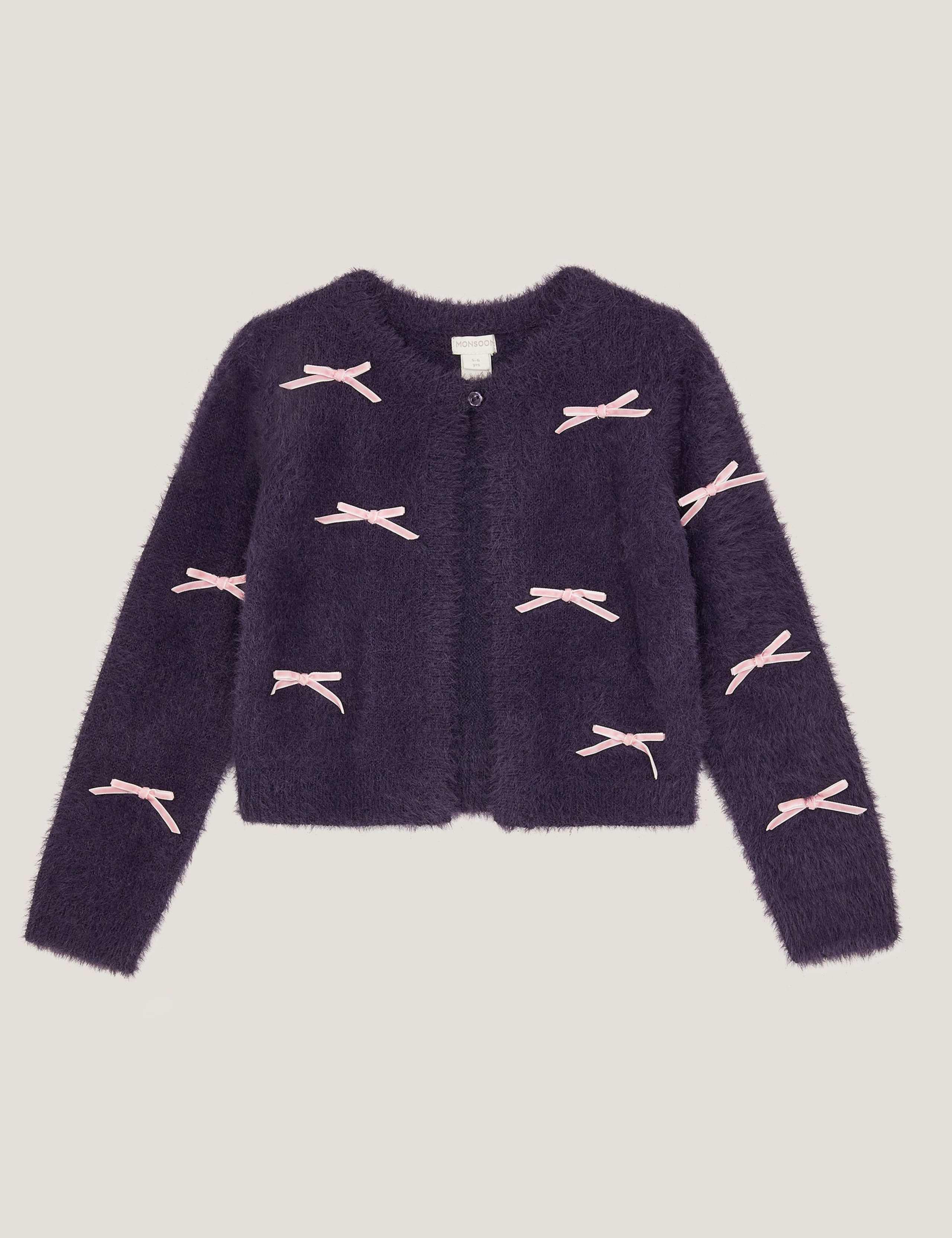 Bow Embellished Fuzzy Cardigan (3-15 Yrs) 2 of 4