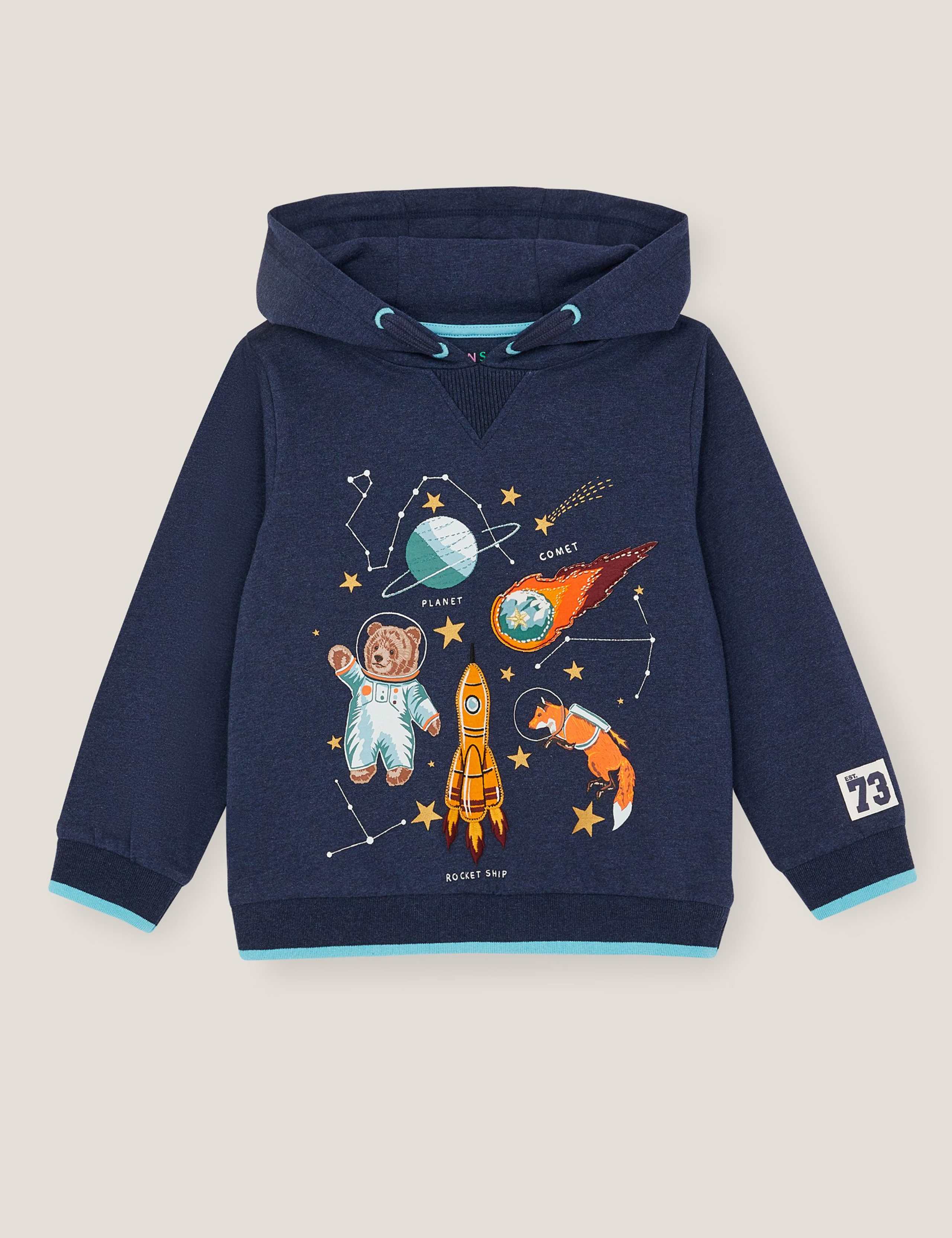 Pure Cotton Glow In The Dark Space Hoodie (2-13 Yrs) 1 of 3
