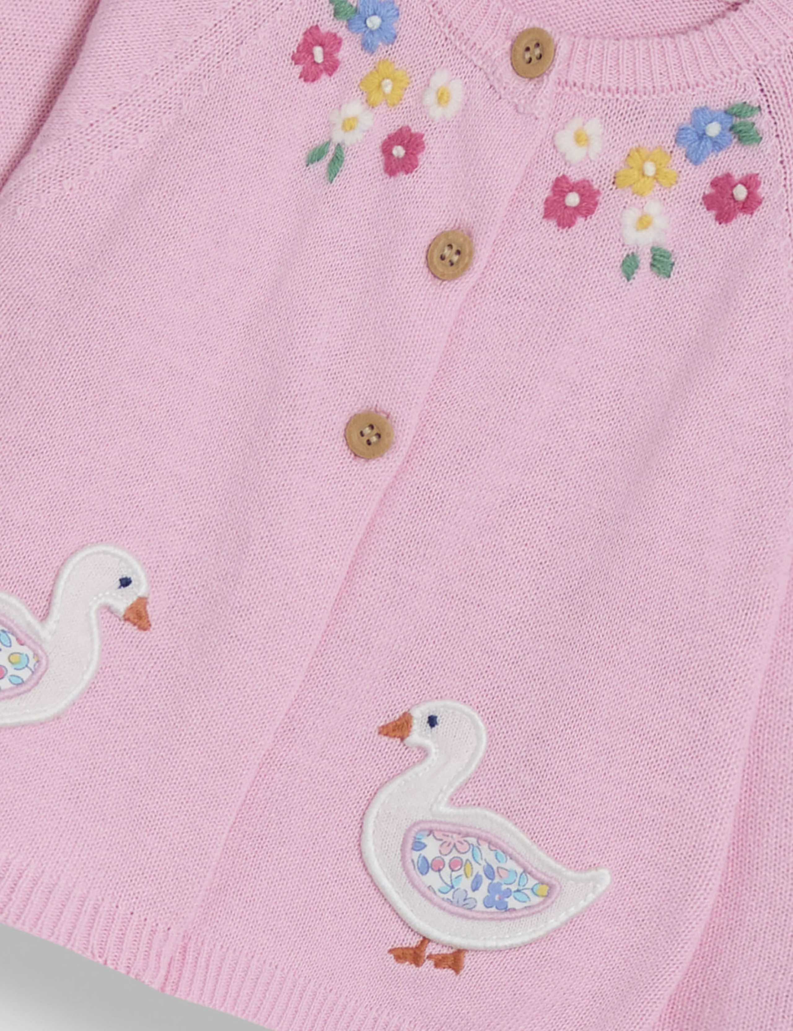 Pure Cotton Knitted Floral Duck Cardigan (0-5 Yrs) 3 of 3