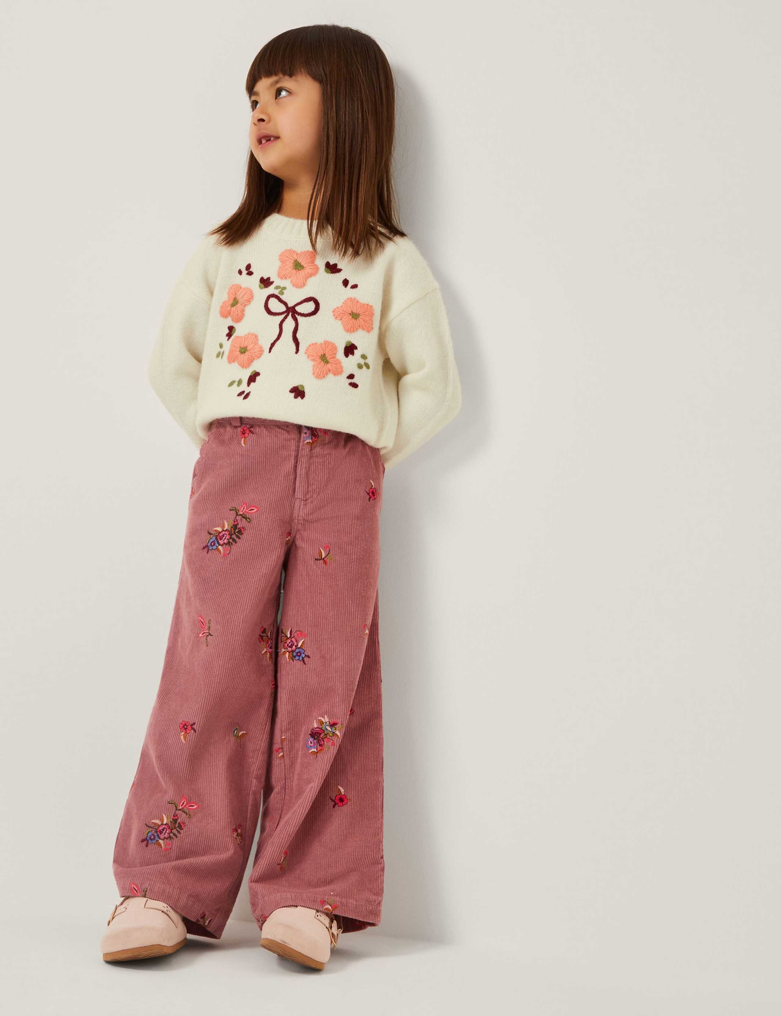 Corduroy Embroidered Wide Leg Trousers (3-13 Yrs) 1 of 4