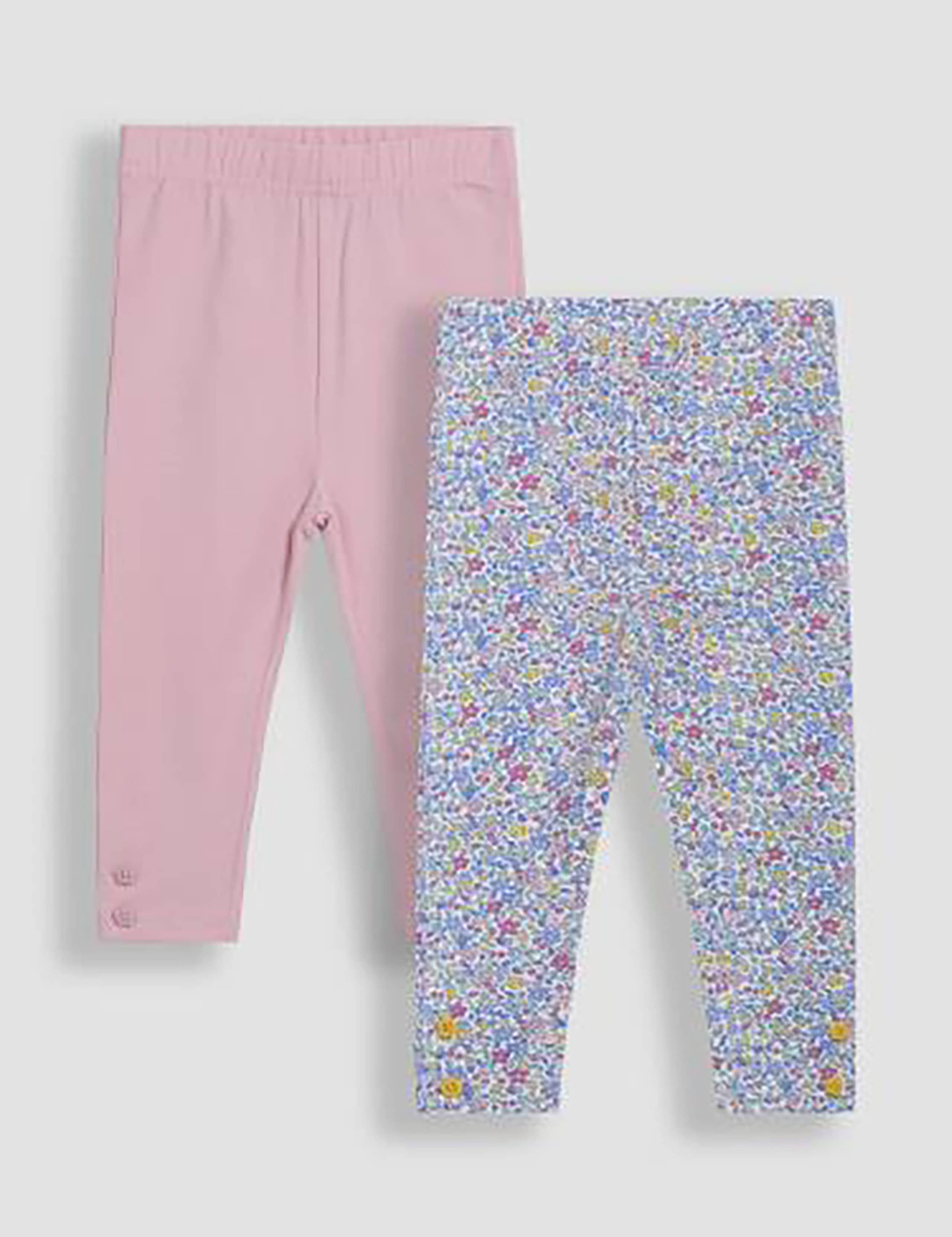 2 Pack Cotton Rich Floral & Plain Leggings (6 Mths-6 Yrs) 1 of 3