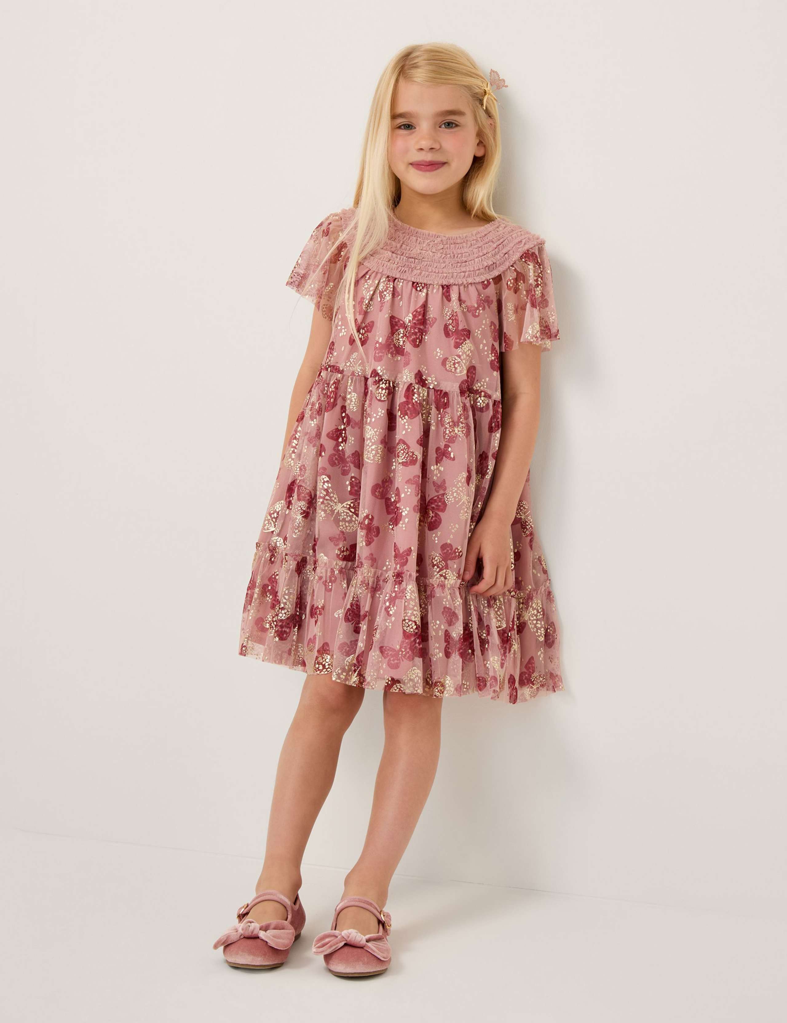 Butterfly Foil Print Dress (2-15 Yrs) 1 of 4
