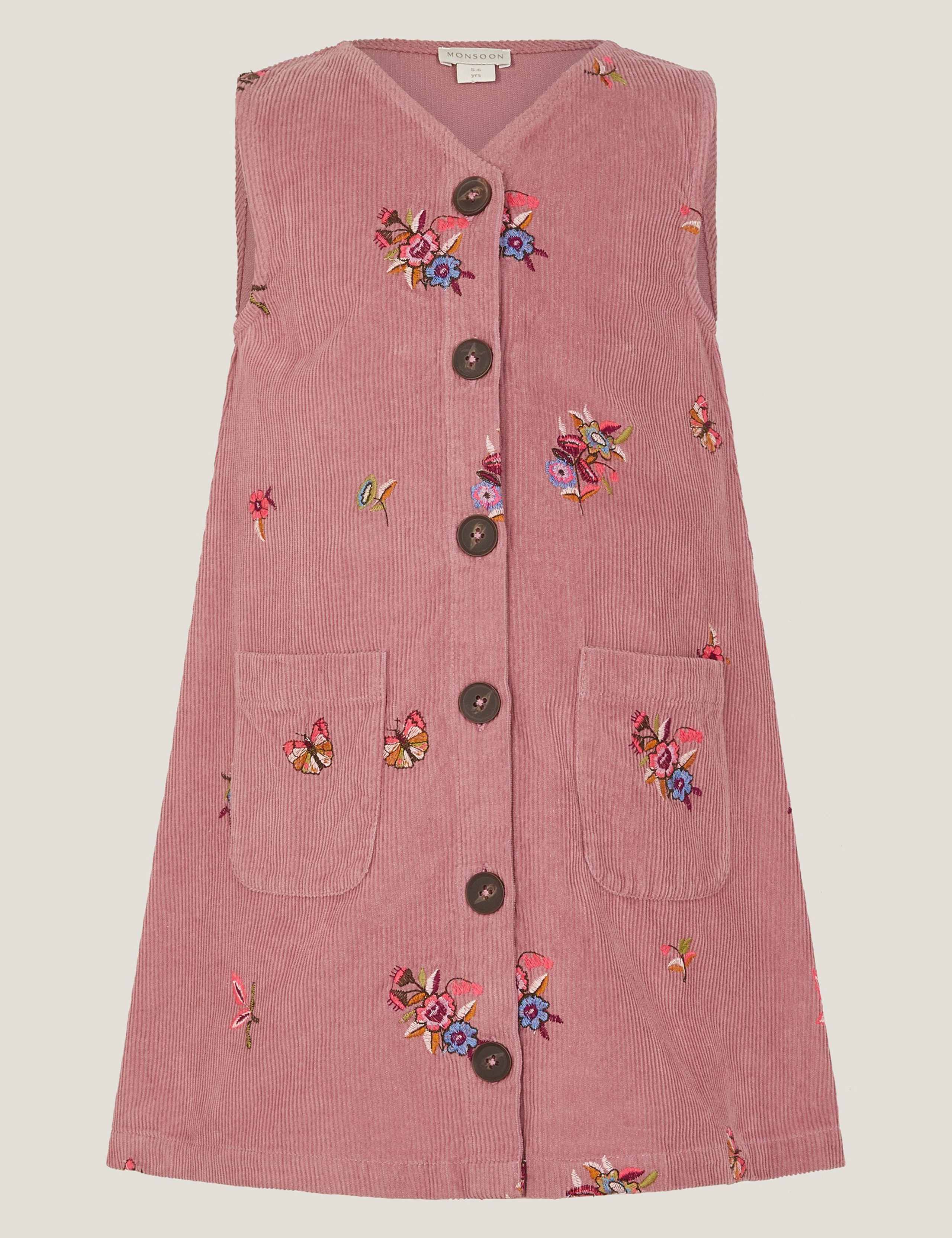 Pure Cotton Corduroy Embroidered Pinafore Dress (3-13 Yrs) 2 of 4