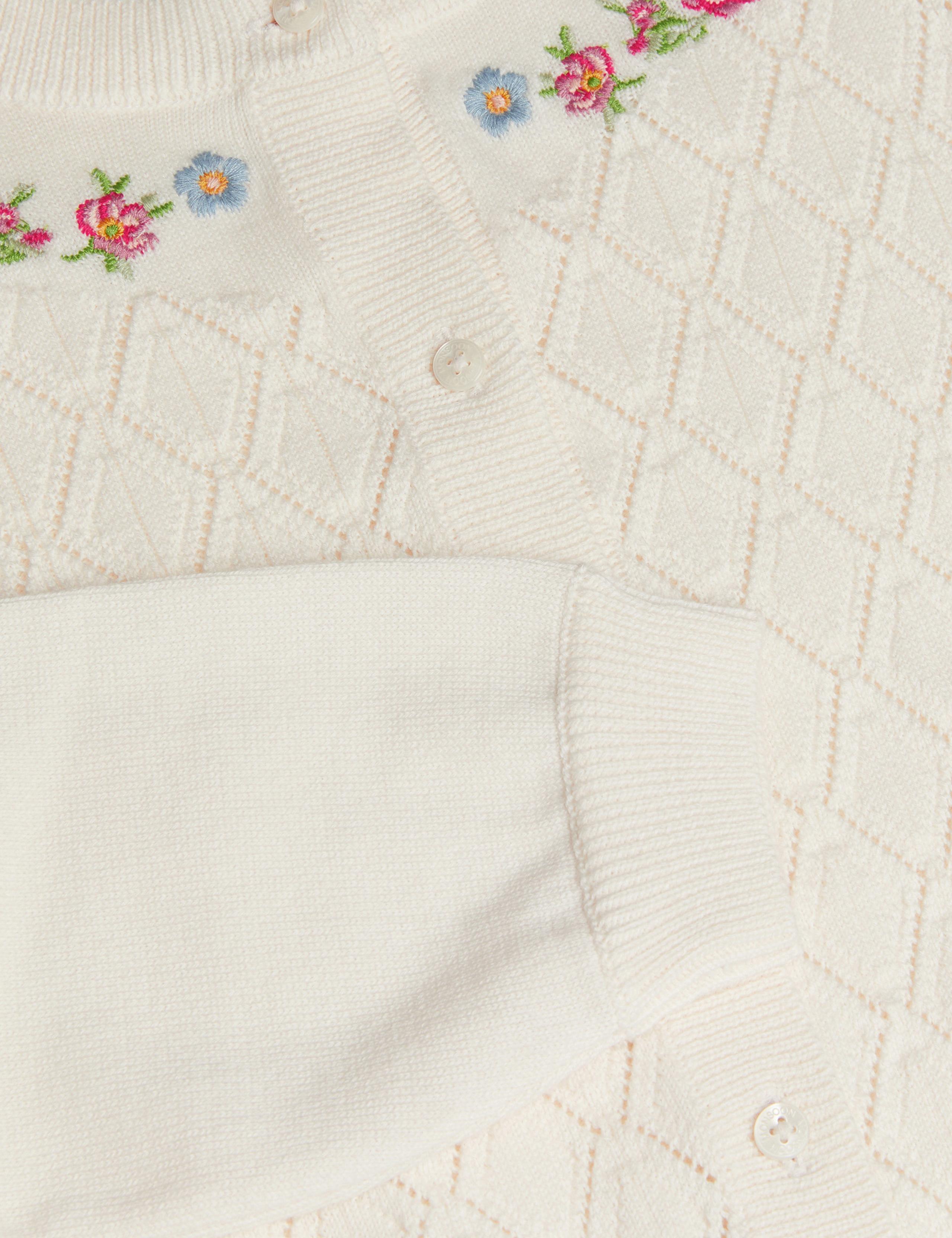 Pure Cotton Floral Embroidered Cardigan (3-15 Yrs) 4 of 4