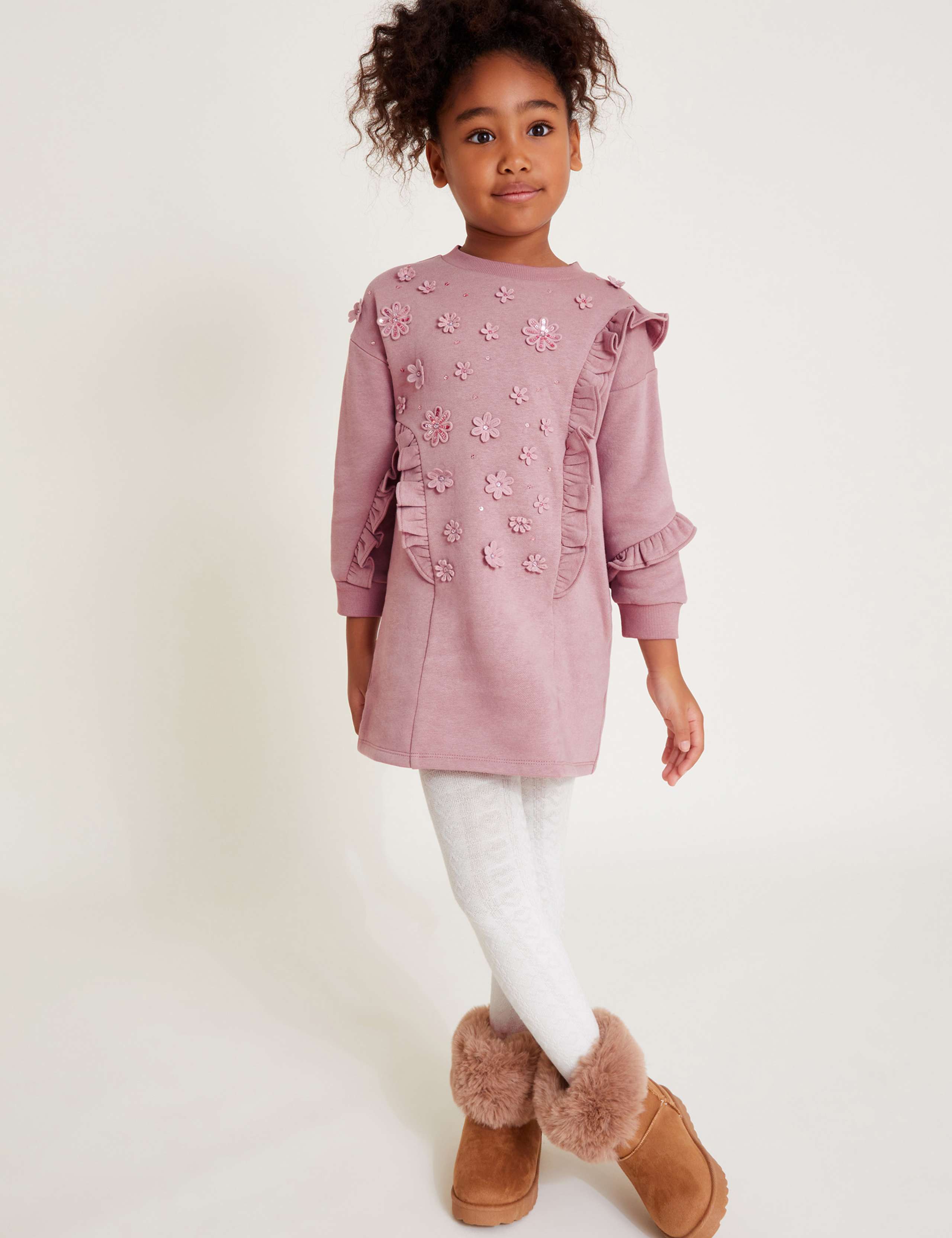 Cotton Rich Floral Appliqué Sweatshirt Dress (3-15 Yrs) 1 of 3