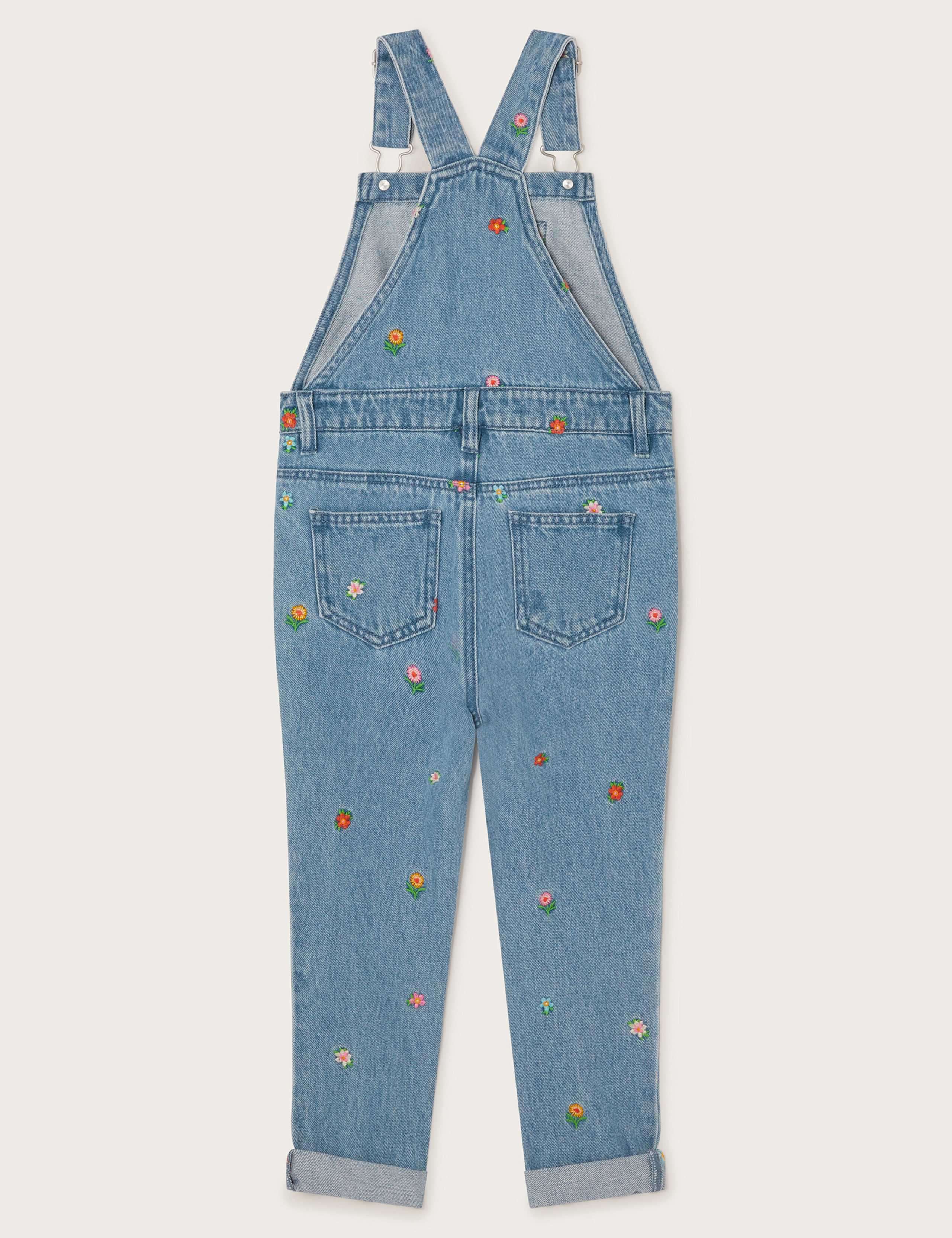 Denim Floral Dungarees (2-13 Yrs) 2 of 3