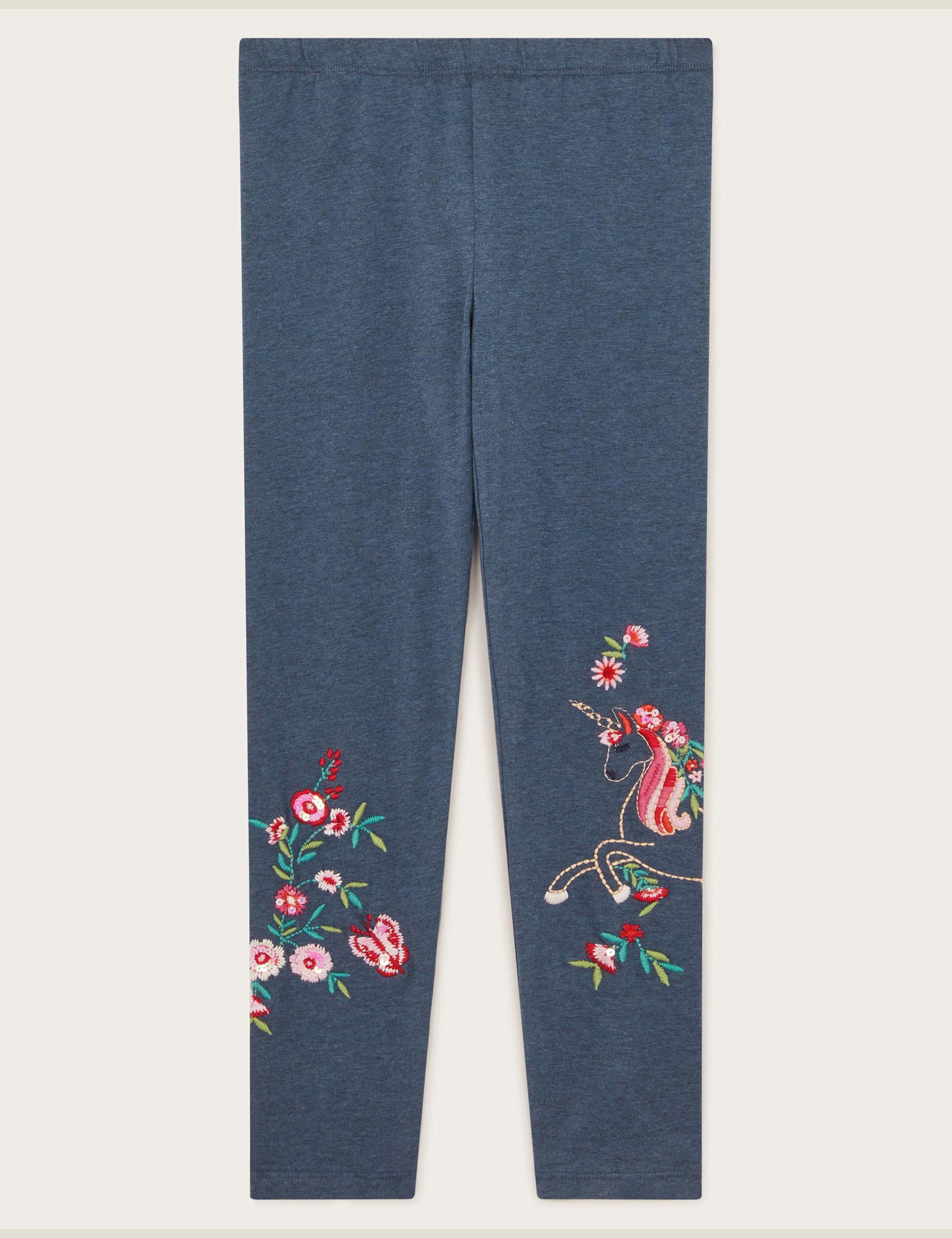 Cotton Rich Floral Unicorn Leggings (3-13 Yrs) 3 of 4