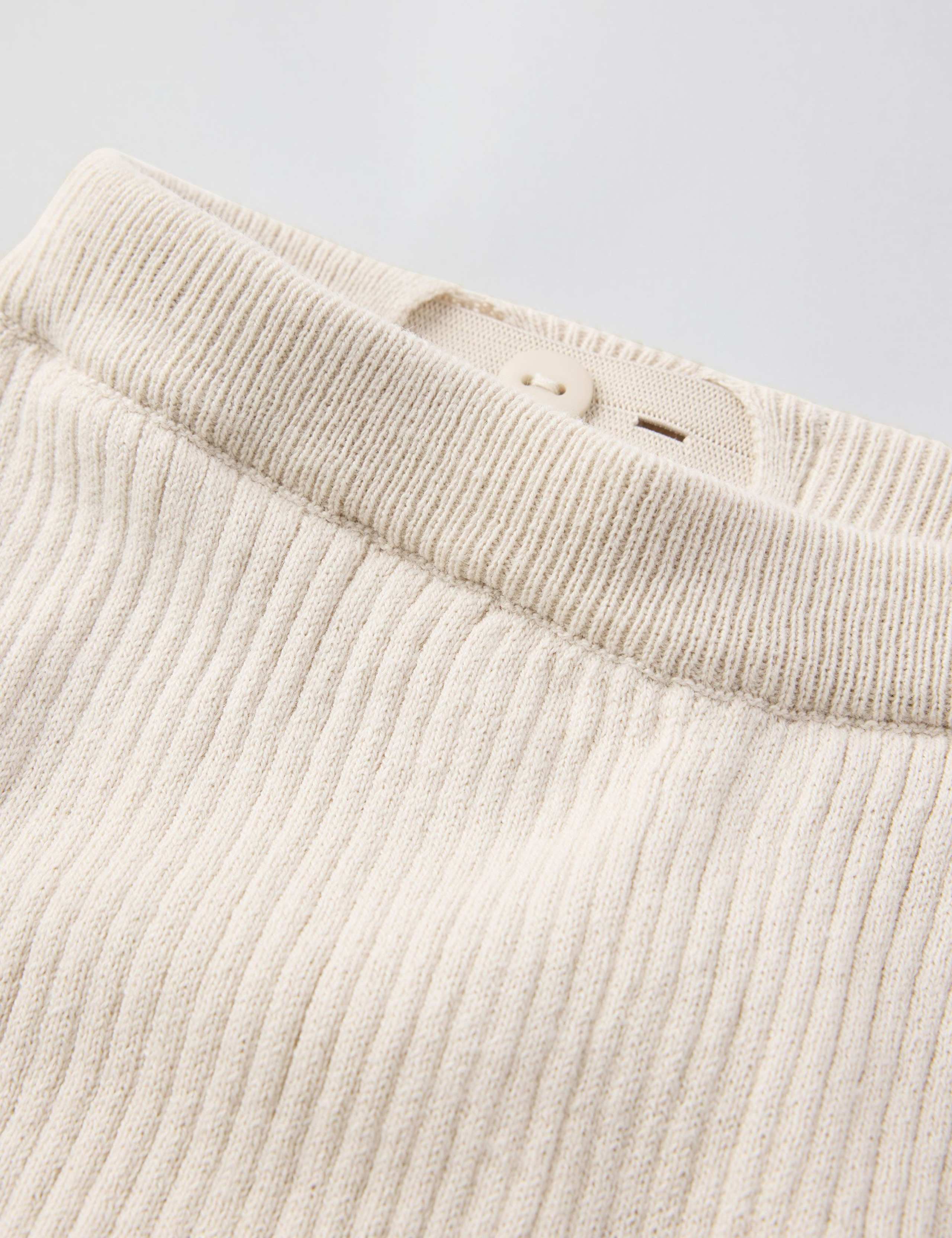 Pure Cotton Ribbed Knitted Trousers (1-24 Mths) 2 of 2