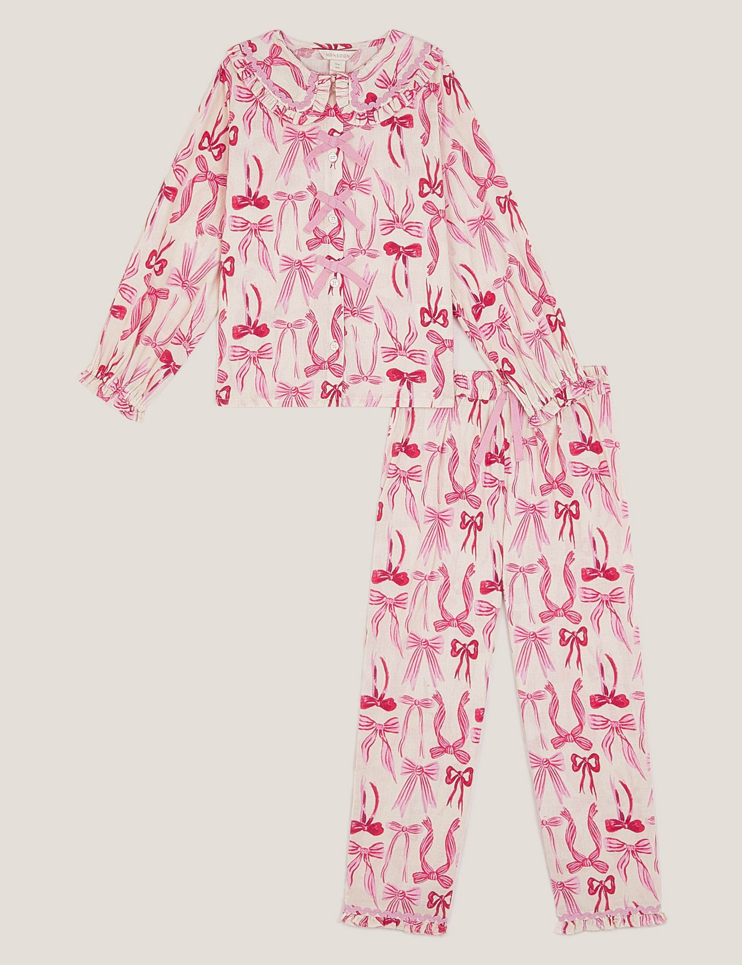 Pure Cotton Bow Print Pyjama Set (2-13 Yrs) 2 of 5