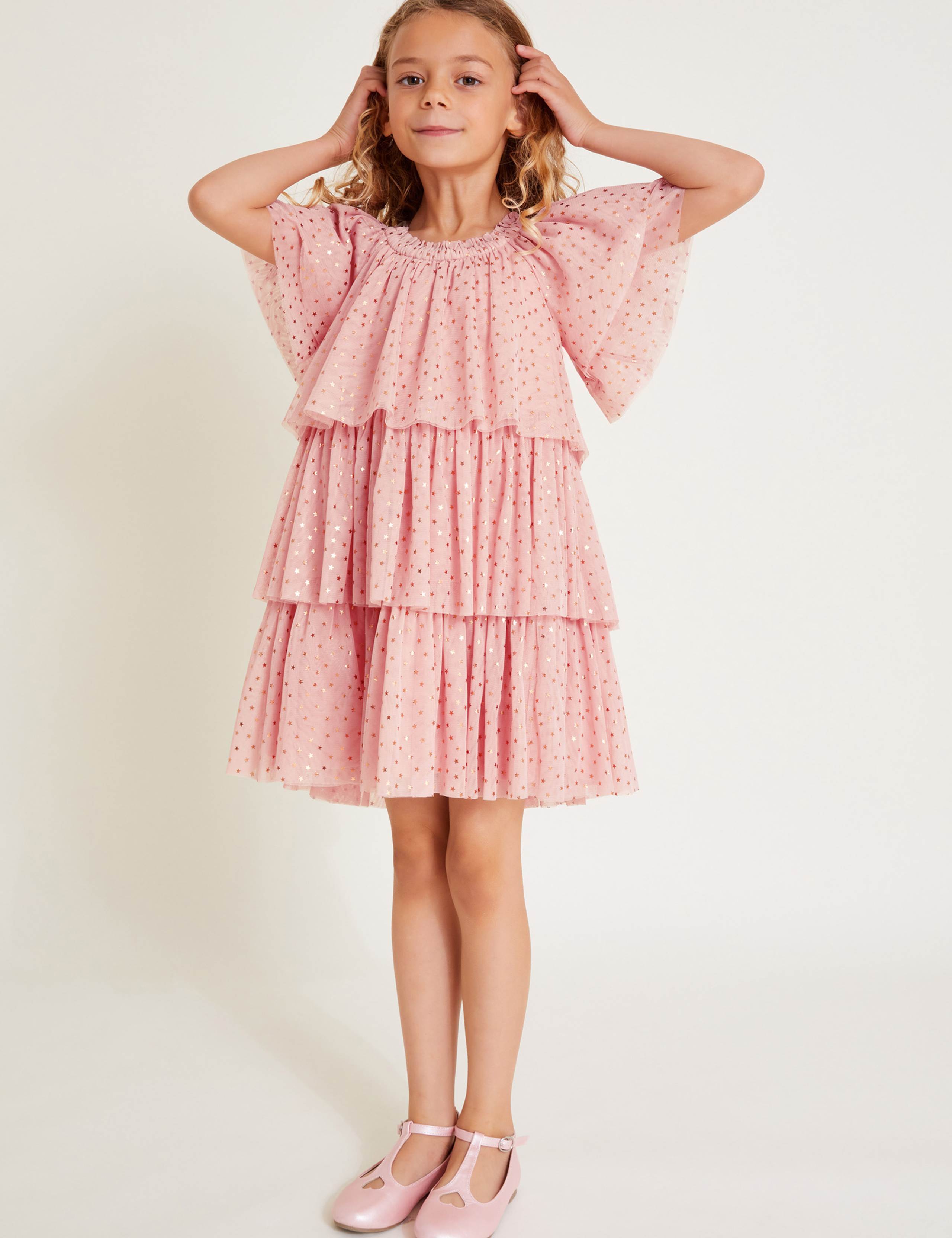 Mesh Metallic Star Tiered Dress (3-15 Yrs) 1 of 4