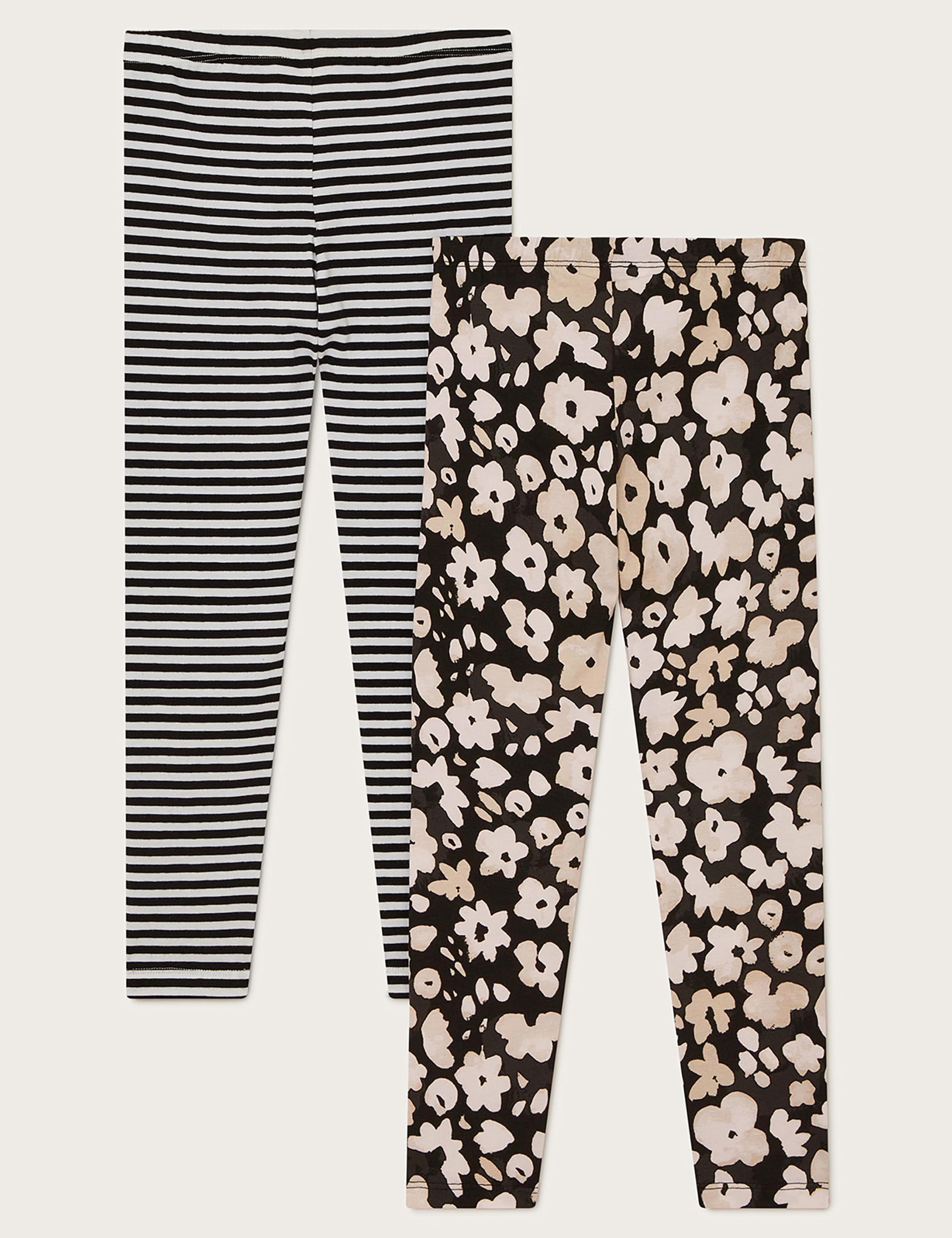 2pk Cotton Rich Floral and Striped Leggings (3-13 Yrs) 4 of 4