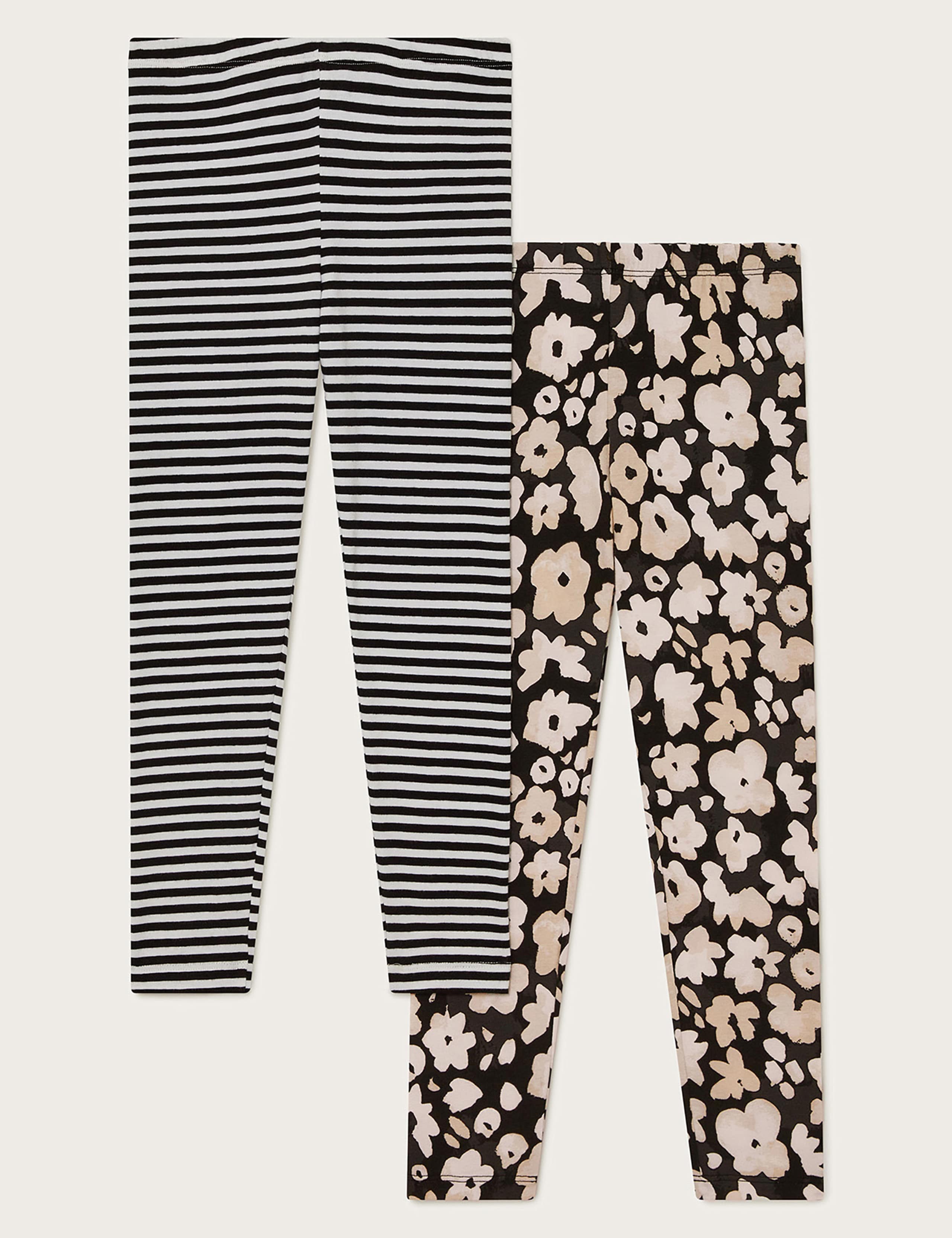 2pk Cotton Rich Floral and Striped Leggings (3-13 Yrs) 2 of 4