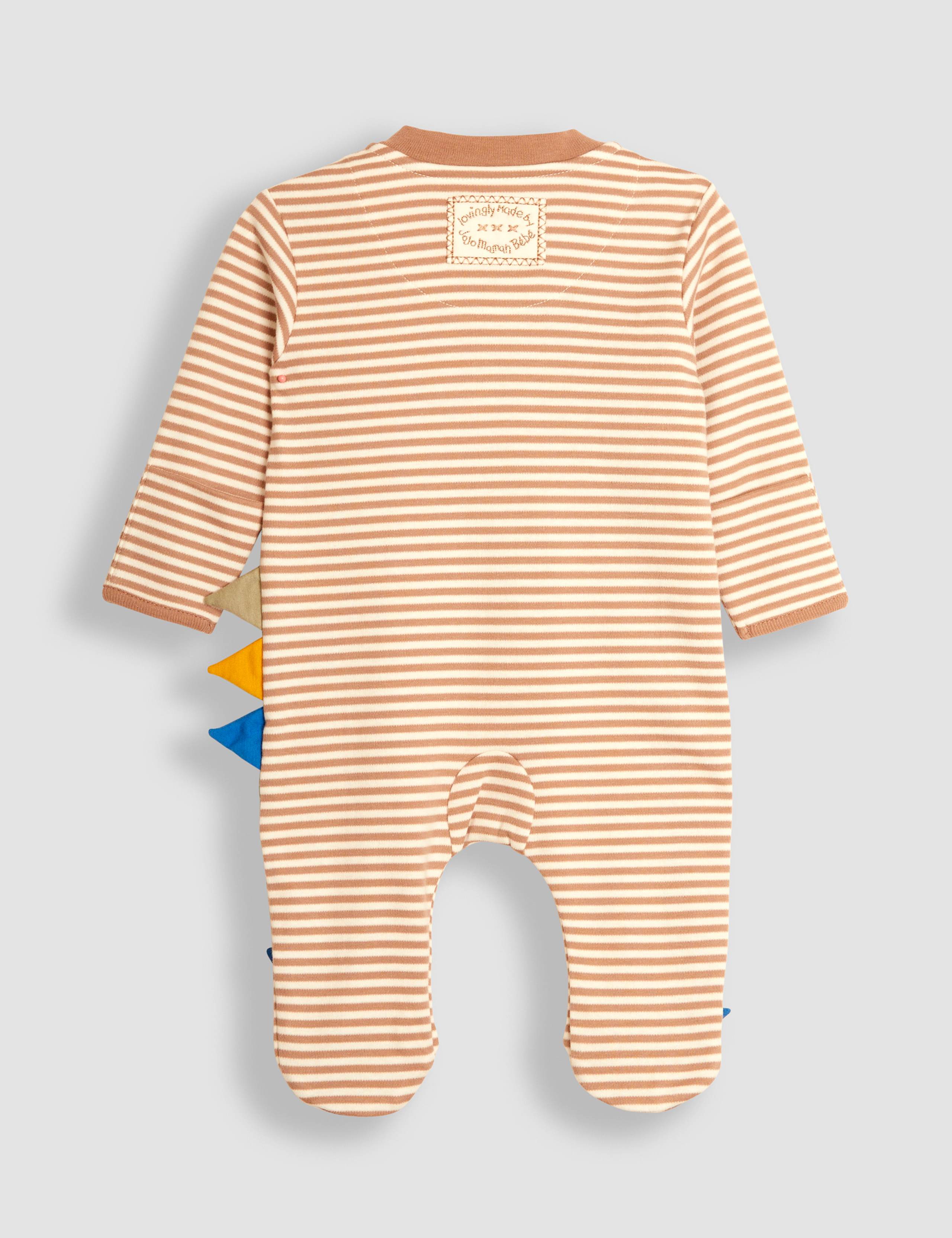 Pure Cotton Striped Dino Zip Sleepsuit (0-12 Mths) 4 of 7