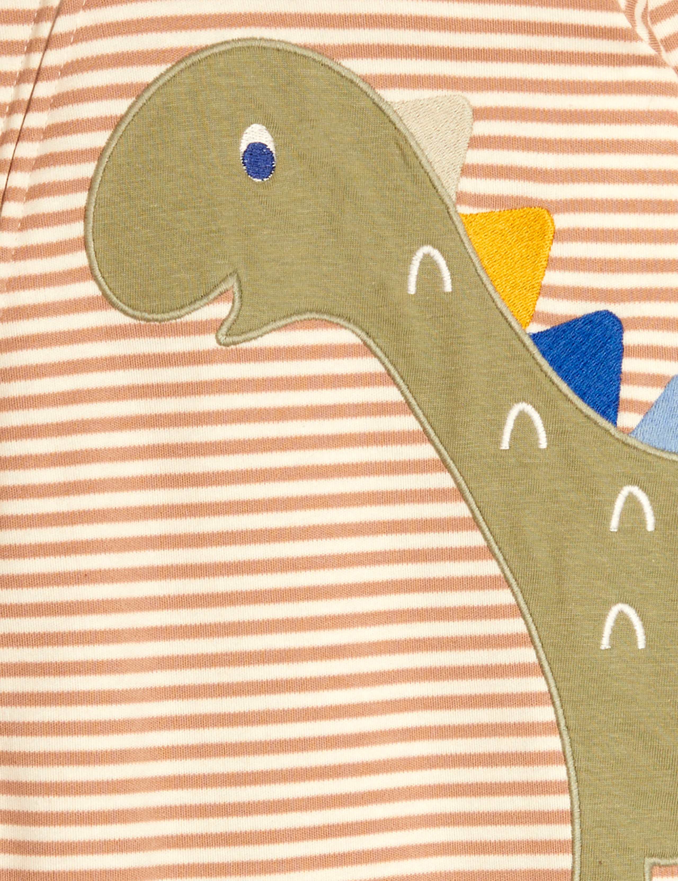 Pure Cotton Striped Dino Zip Sleepsuit (0-12 Mths) 6 of 7