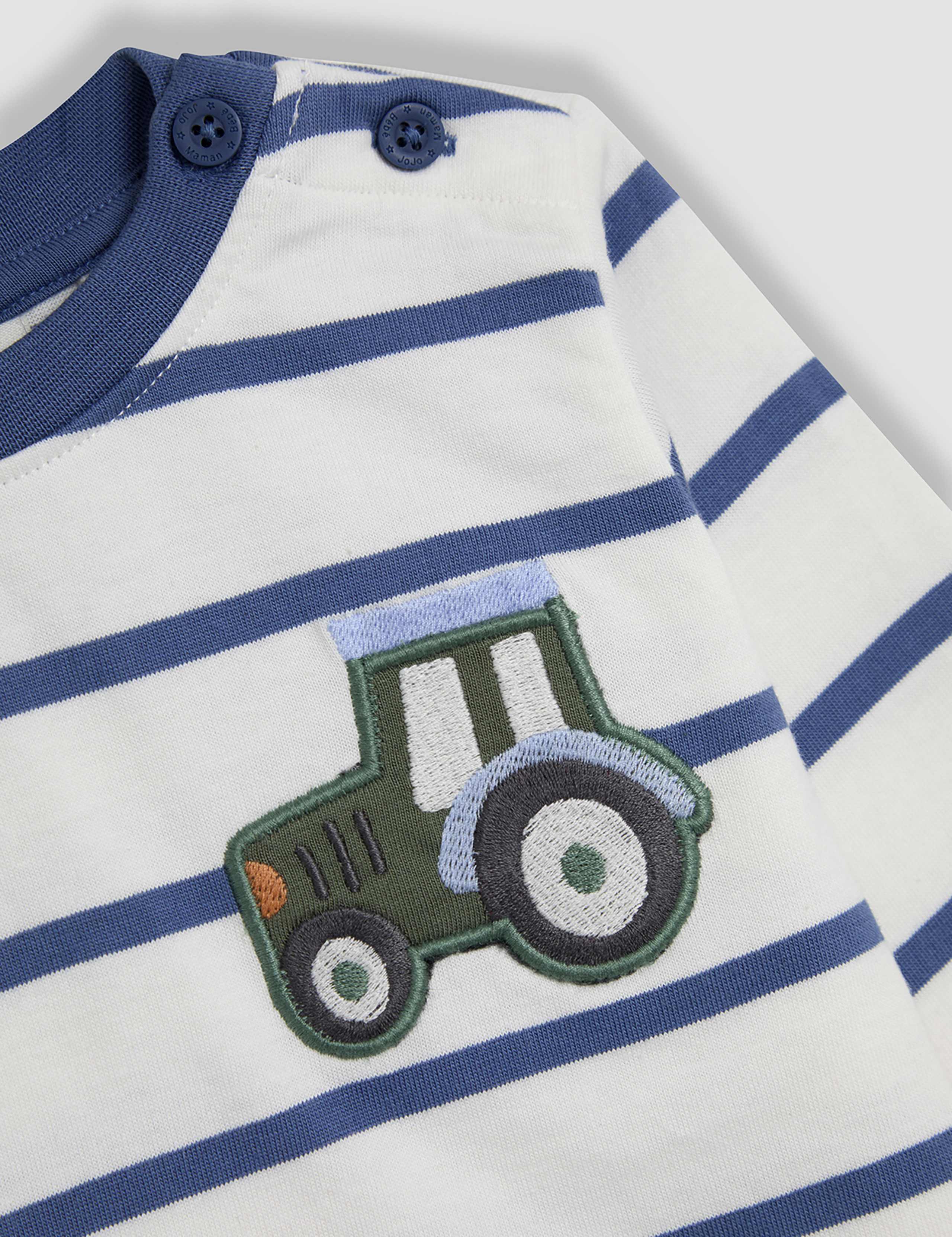 Pure Cotton Tractor Applique Striped Top (0-5 Yrs) 3 of 6