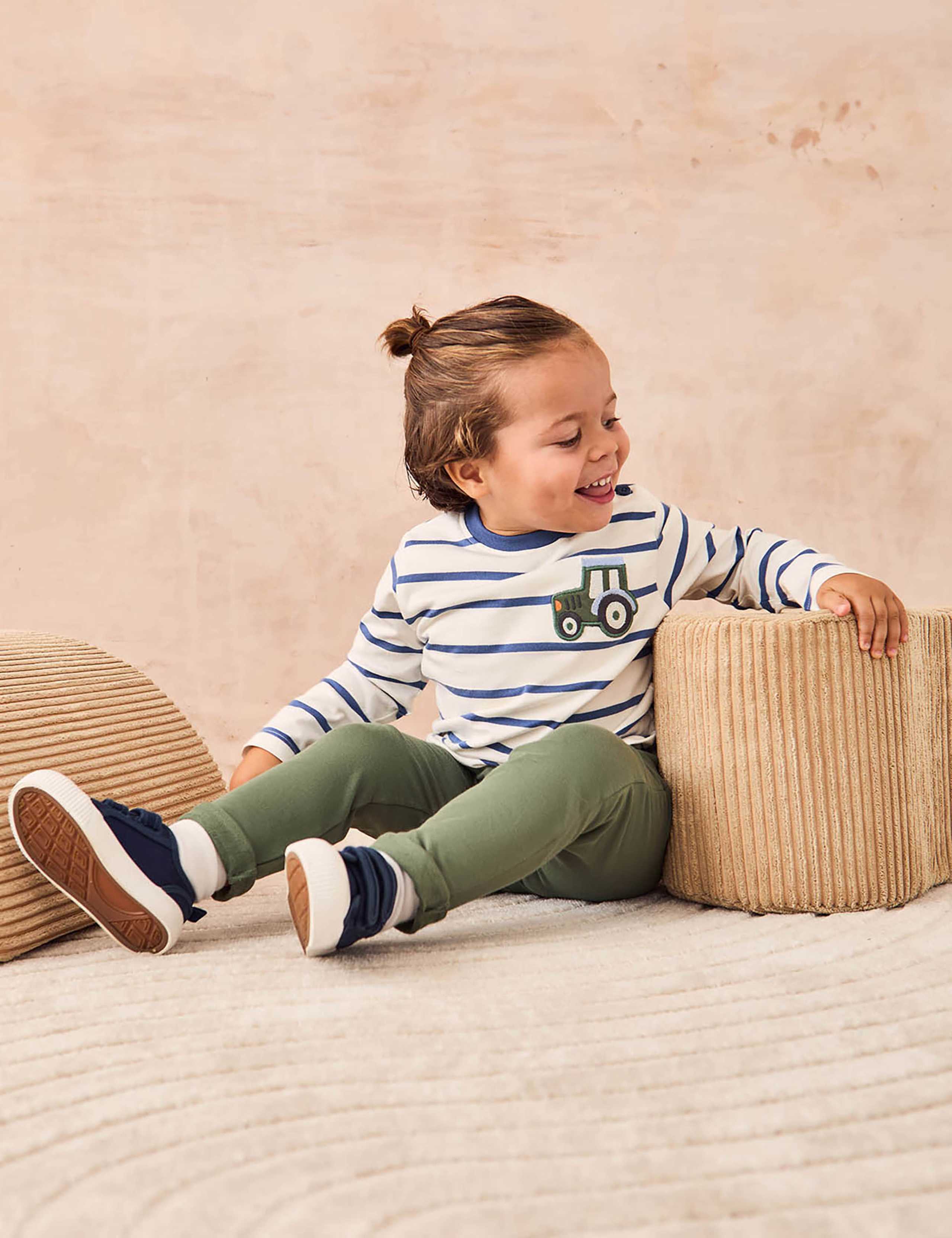 Pure Cotton Tractor Applique Striped Top (0-5 Yrs) 4 of 6