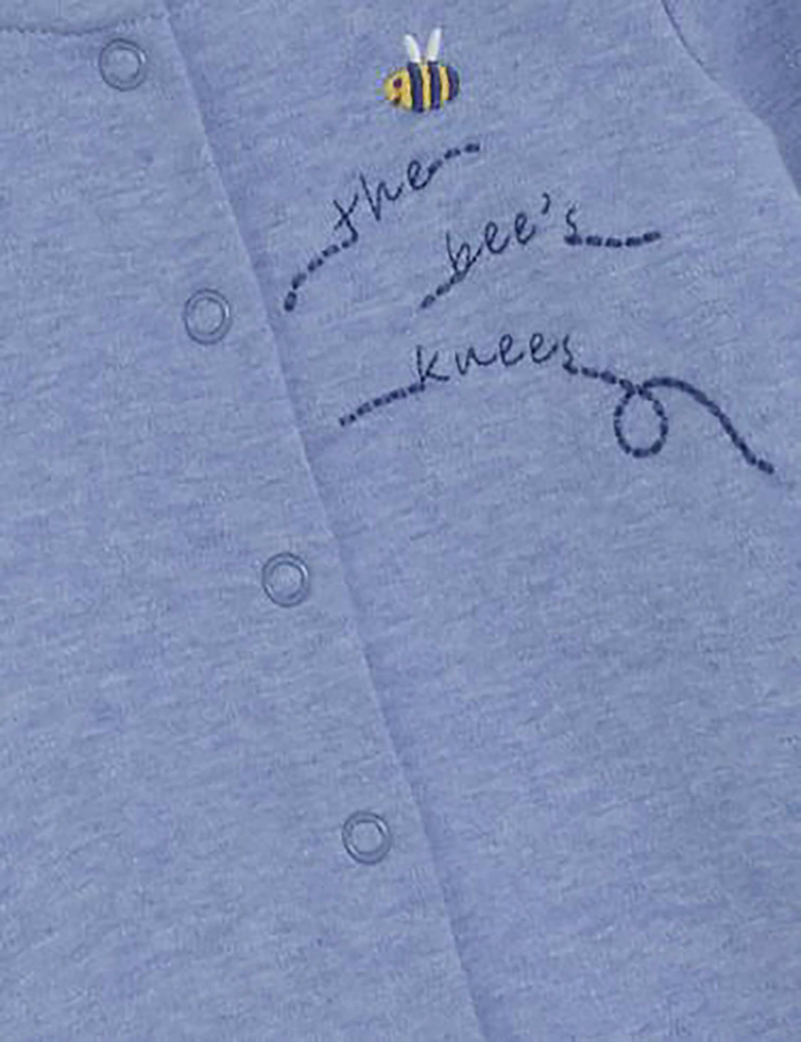 Pure Cotton Bee Embroidered Sleepsuit (0-12 Mths) 2 of 3