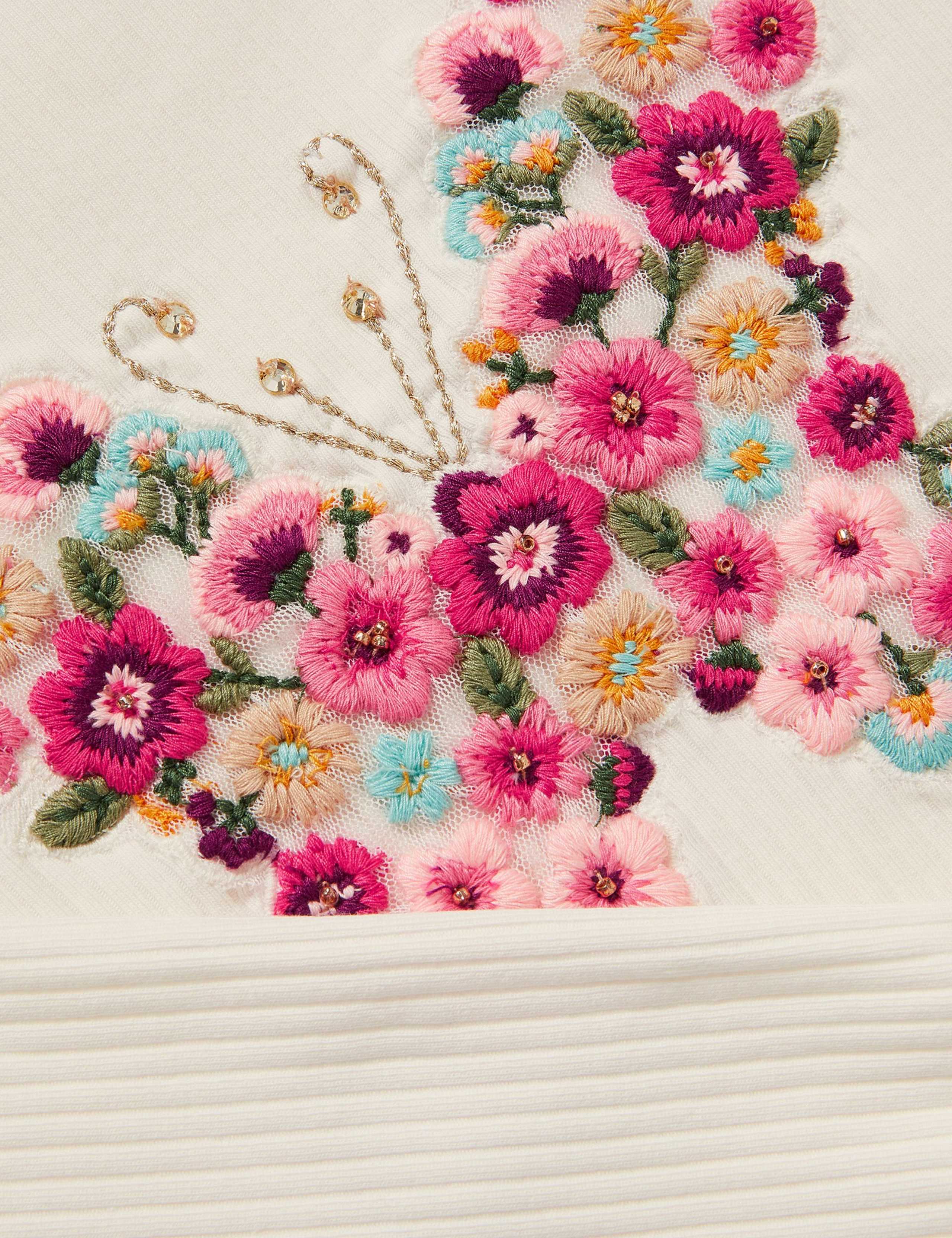 Cotton Rich Embroidered Ribbed Top (3-15 Yrs) 2 of 3