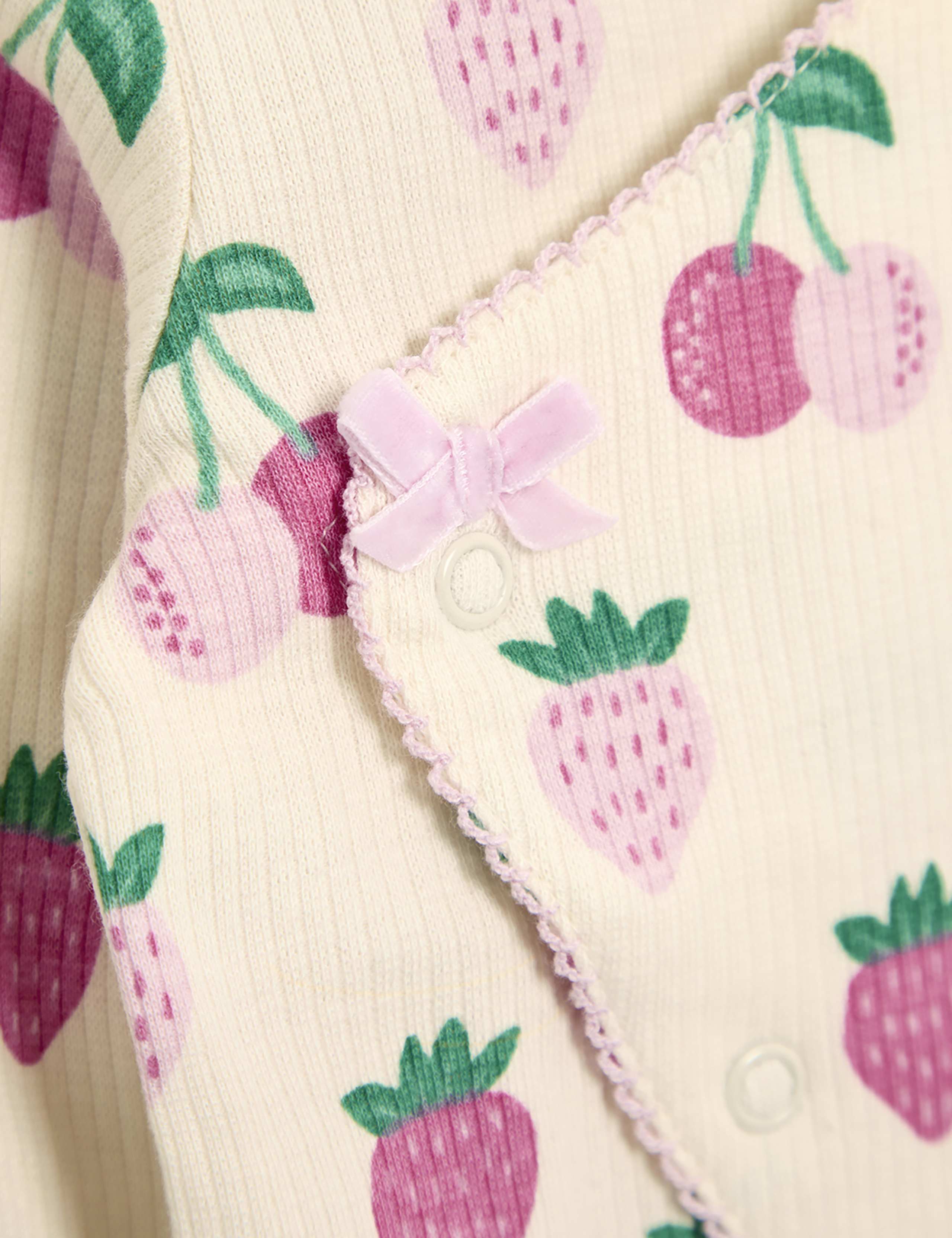 Pure Cotton Ribbed Fruit Sleepsuit (0-12 Mths) 3 of 3
