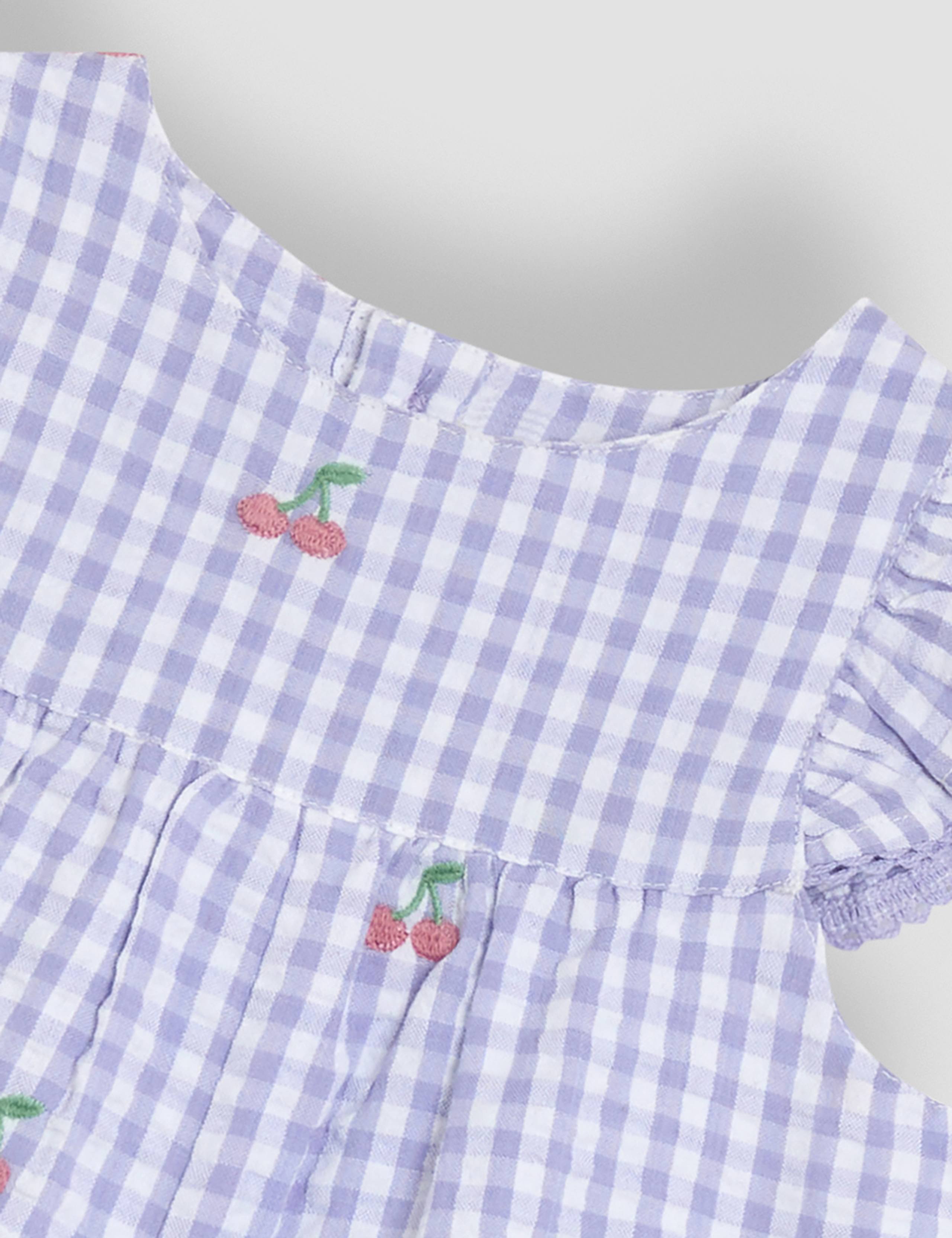 Pure Cotton Checked Cherry Romper (0-3 Yrs) 3 of 3