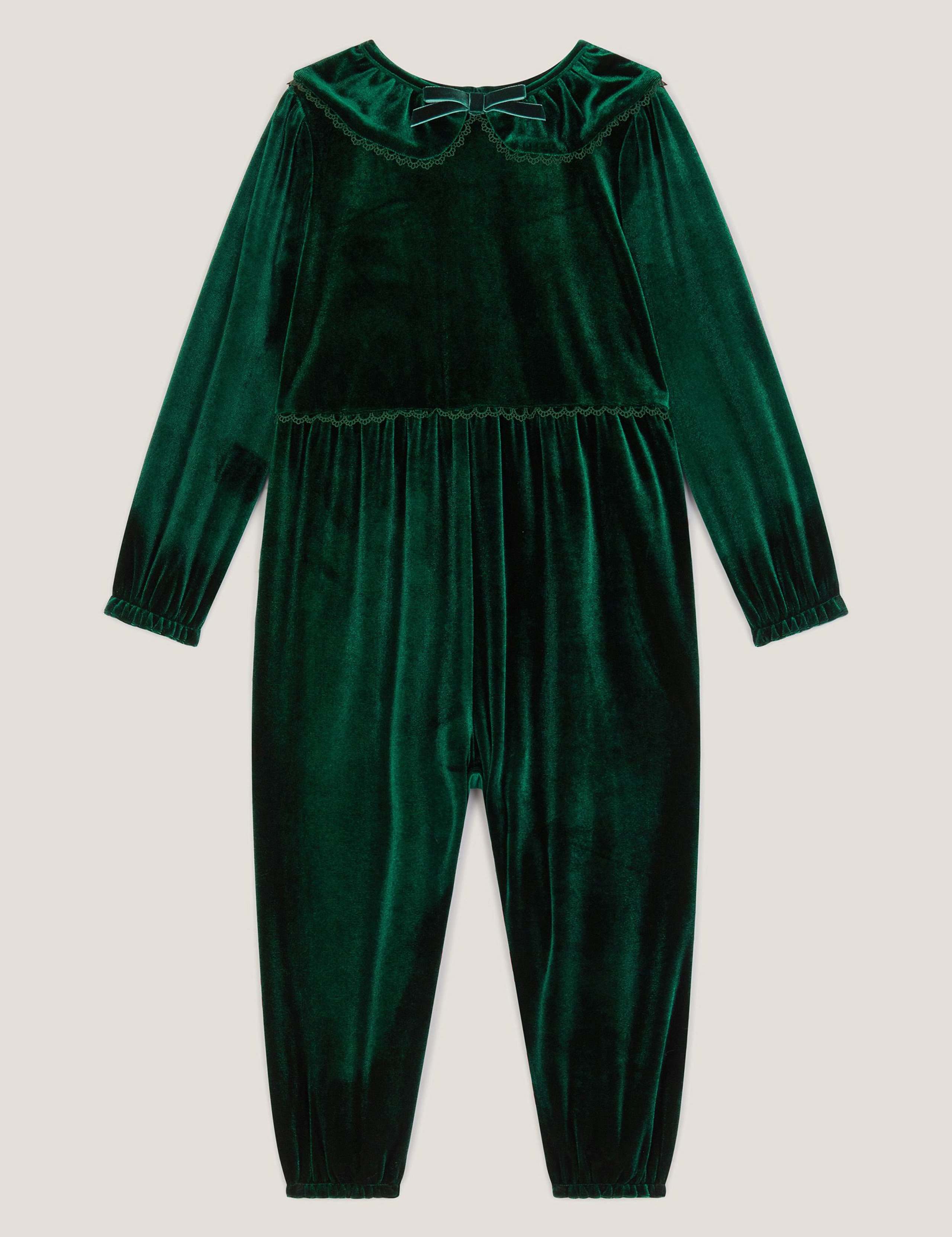 Velvet Peter Pan Collar Jumpsuit (0-24 Mths) 2 of 3