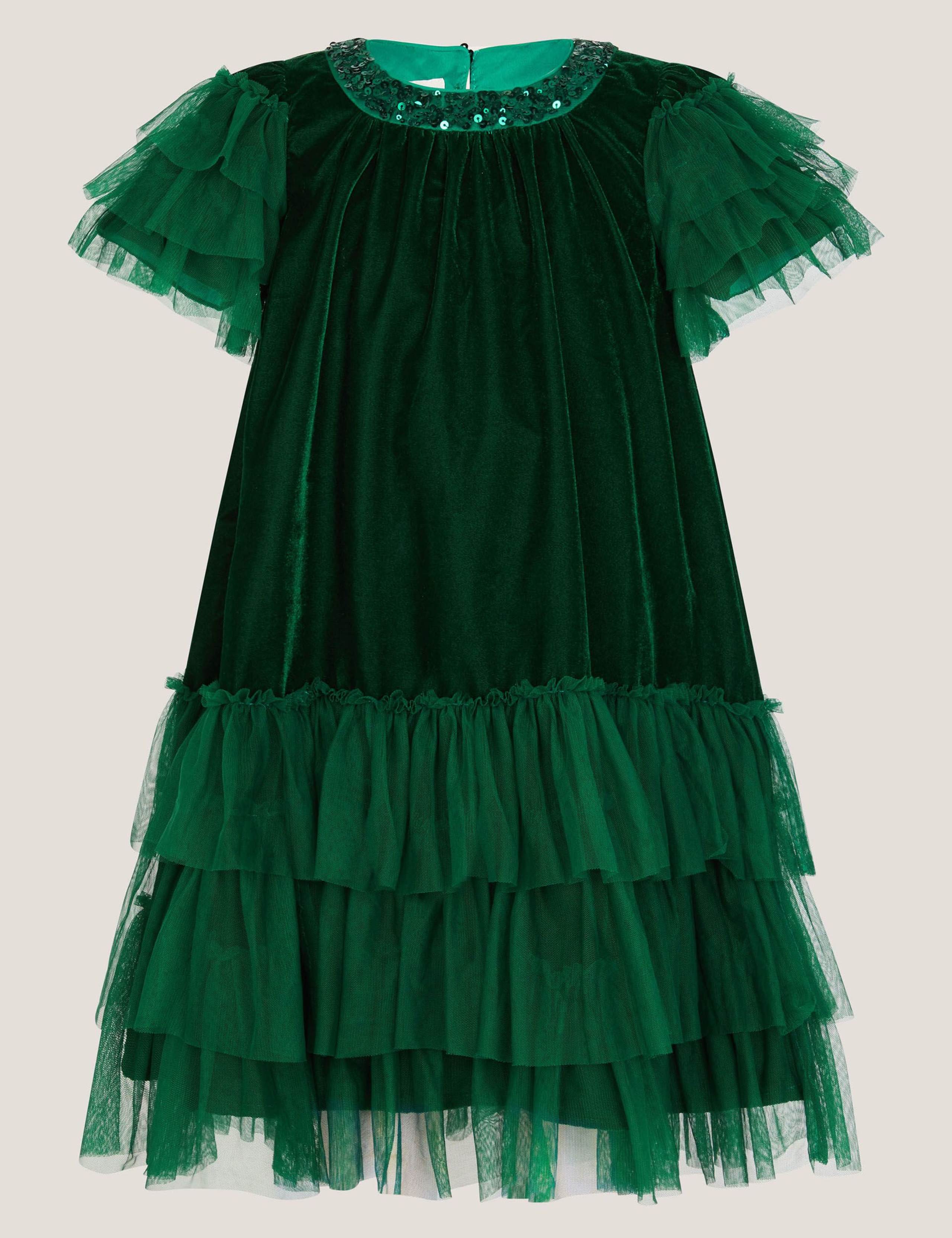 Velvet Sequin Ruffle Tiered Dress 2 of 3
