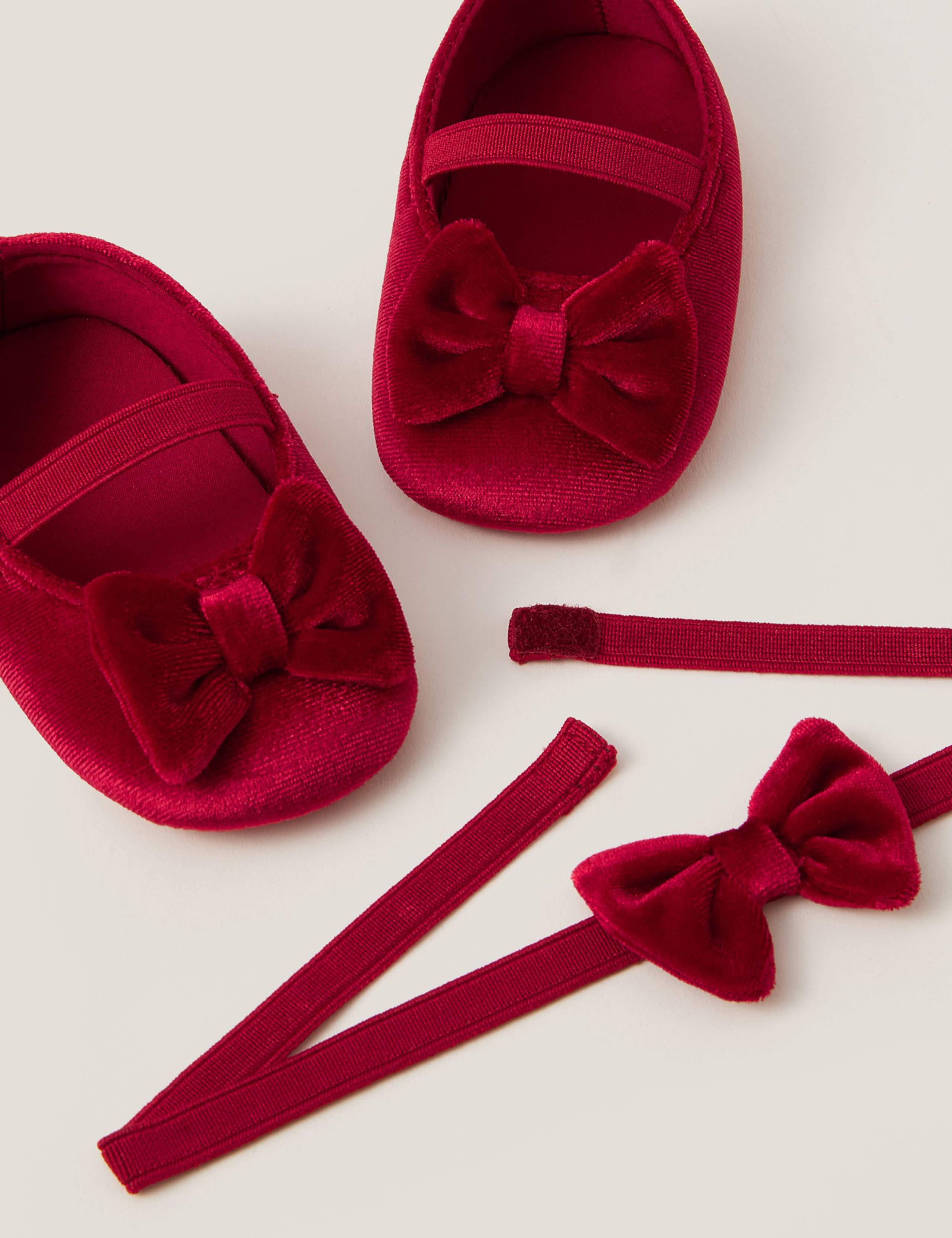 Velvet Bow Booties & Headband Set (0-18 Mths) 2 of 3