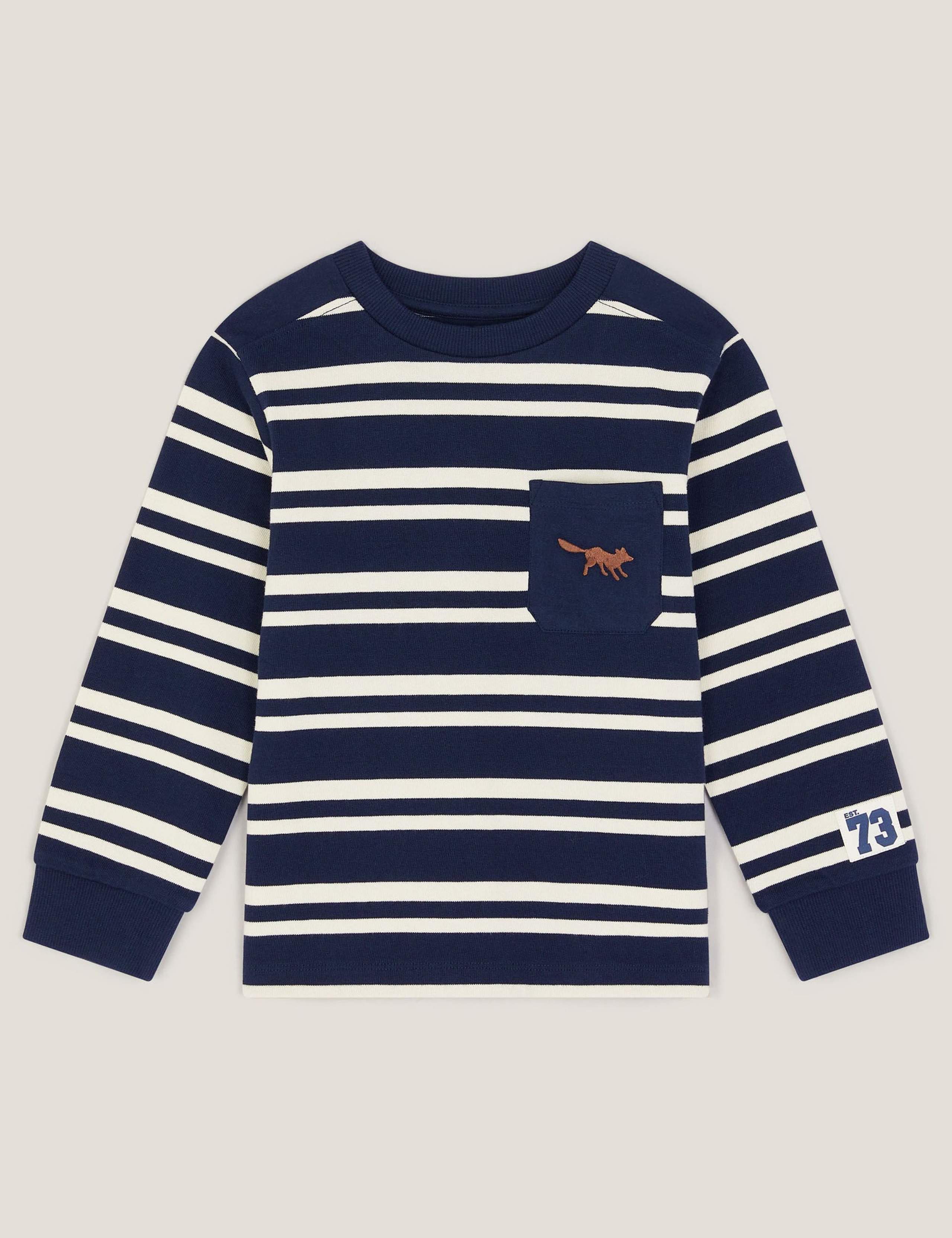 Pure Cotton Striped Fox Embroidery T-Shirt (2-13 Yrs) 2 of 4