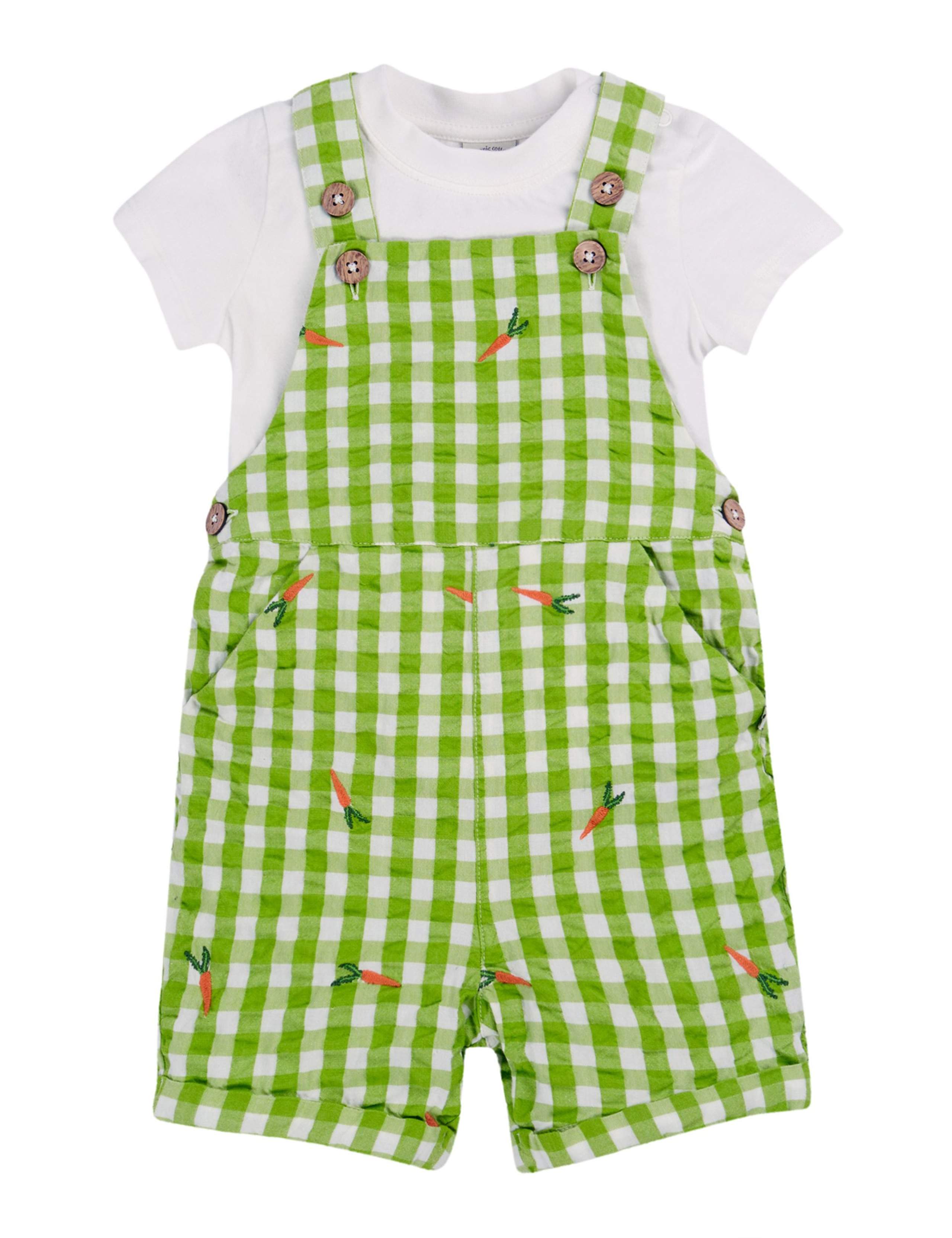 2pc Pure Cotton Gingham Dungaree Outfit (0-3 Yrs) 2 of 5