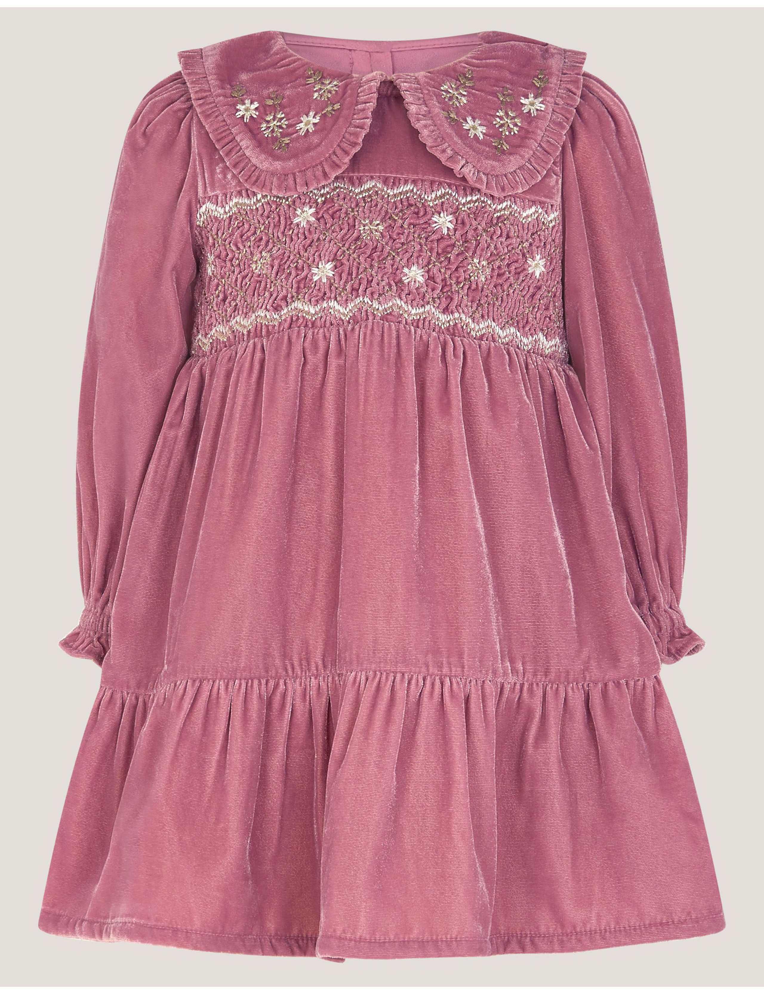 Velvet Floral Smocked Tiered Dress (0-24 Mths) 2 of 3