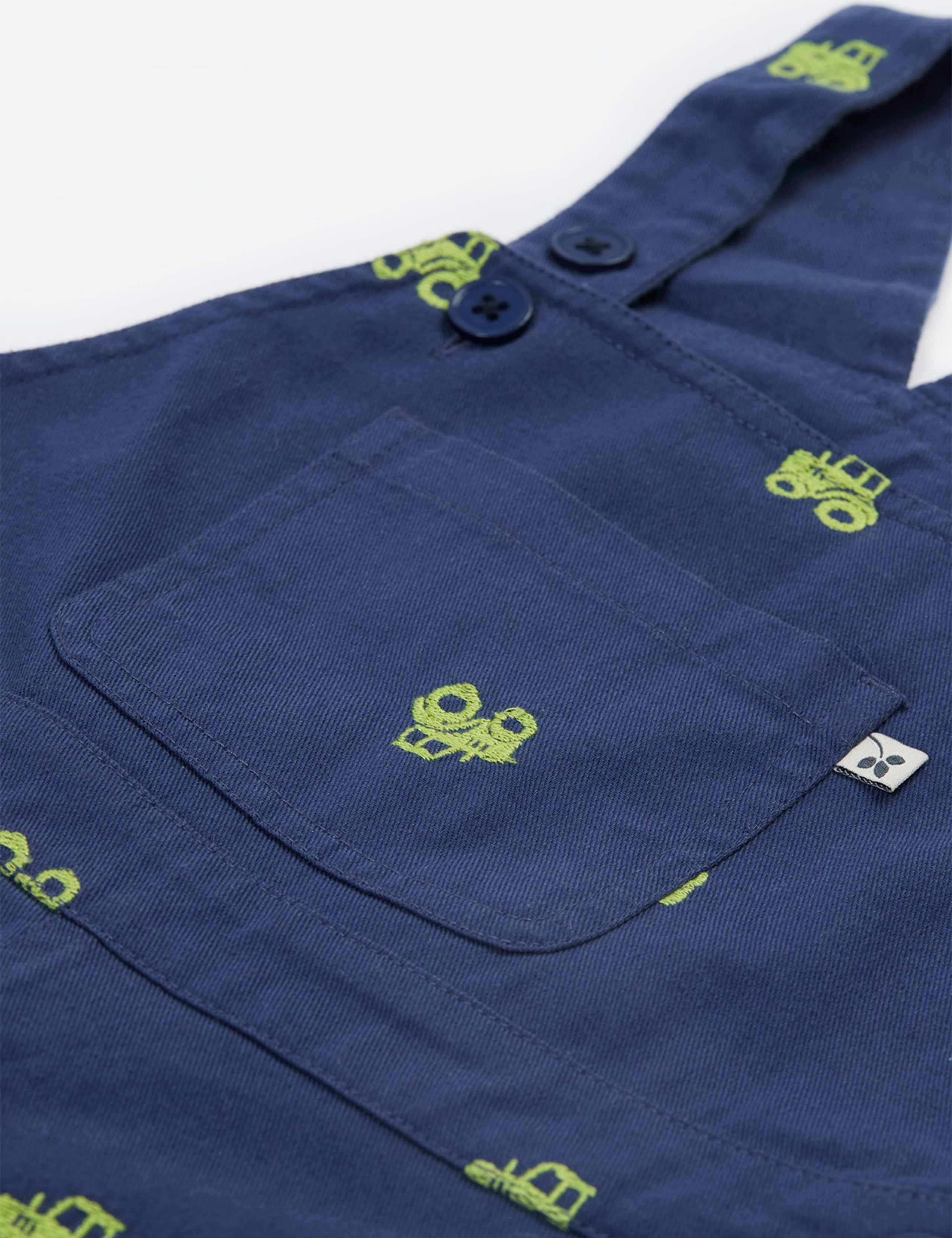 Pure Cotton Embroidered Tractor Dungarees (0-3 Yrs) 4 of 5