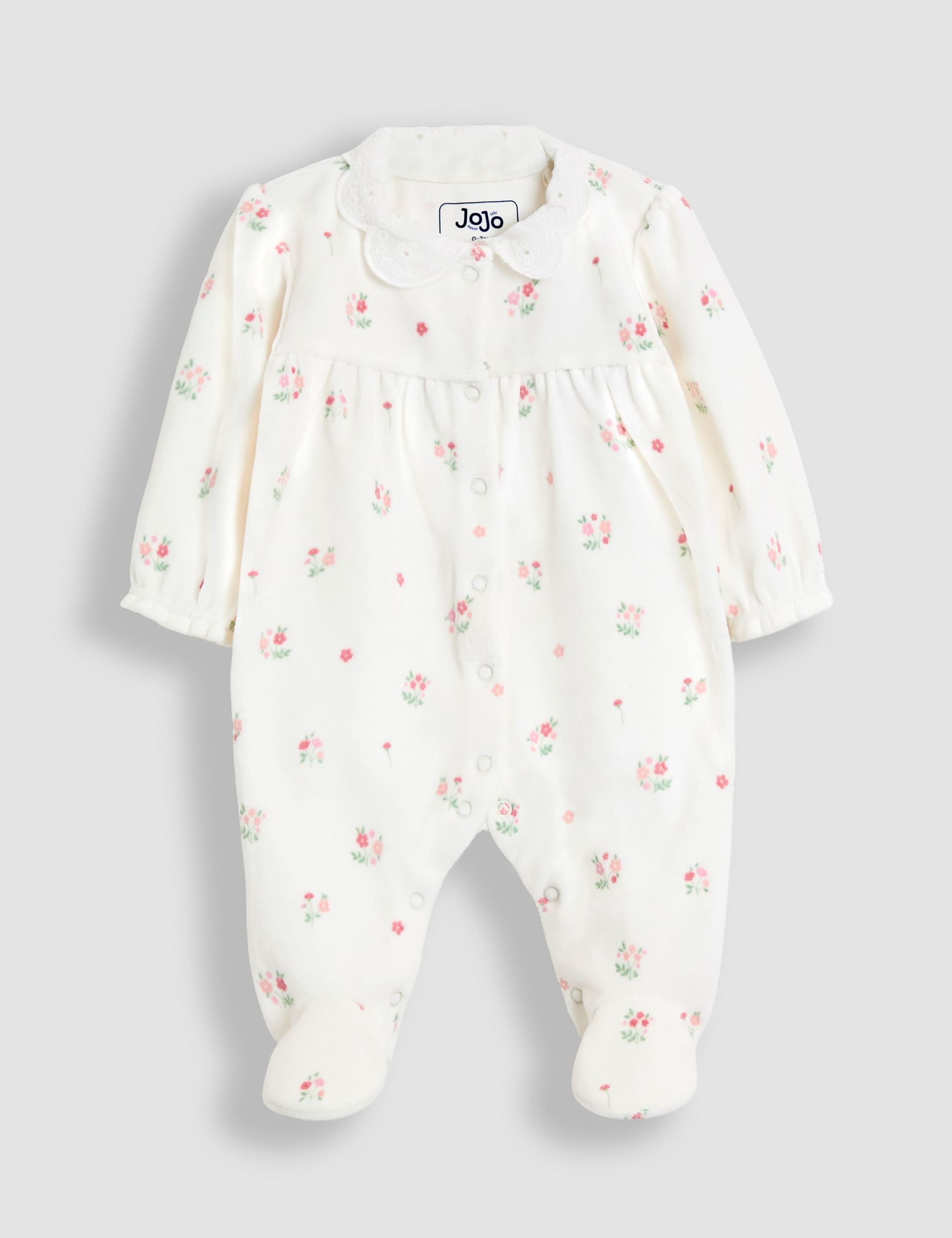 Cotton Rich Velour Floral Sleepsuit (0-12 Mths) 1 of 3